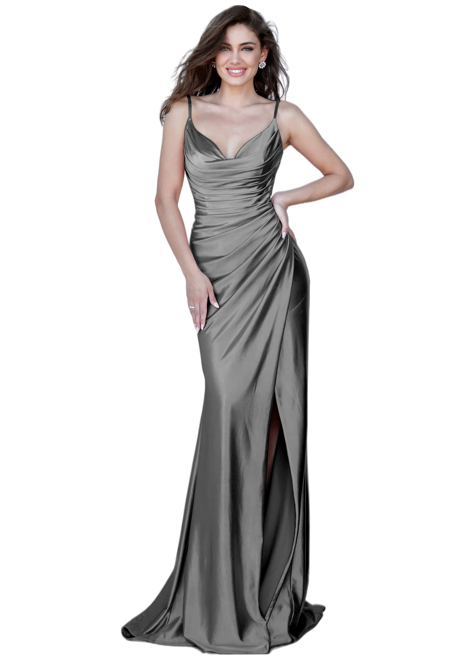 Elegant Mermaid Prom Dresses for Women - Long Ball Gown with Spaghetti Straps, Ruched Wrap & Thigh Split - Perfect for Formal Evening, Homecoming & Special Occasions