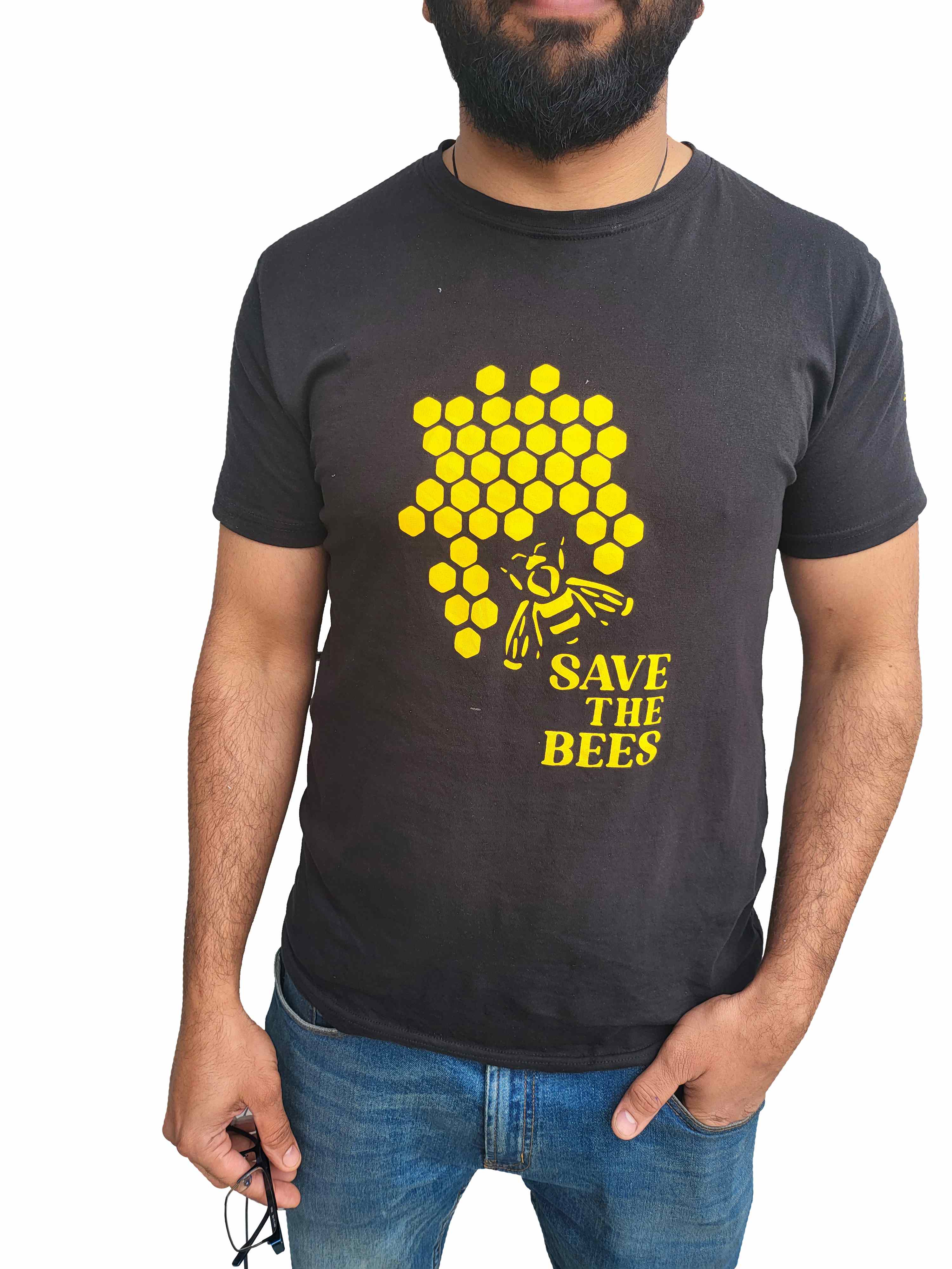 OZ ARMOUR Bee Graphic T-Shirt for Men - Black Cotton Tee - Casual Wear, Street Style, Outdoor Activities