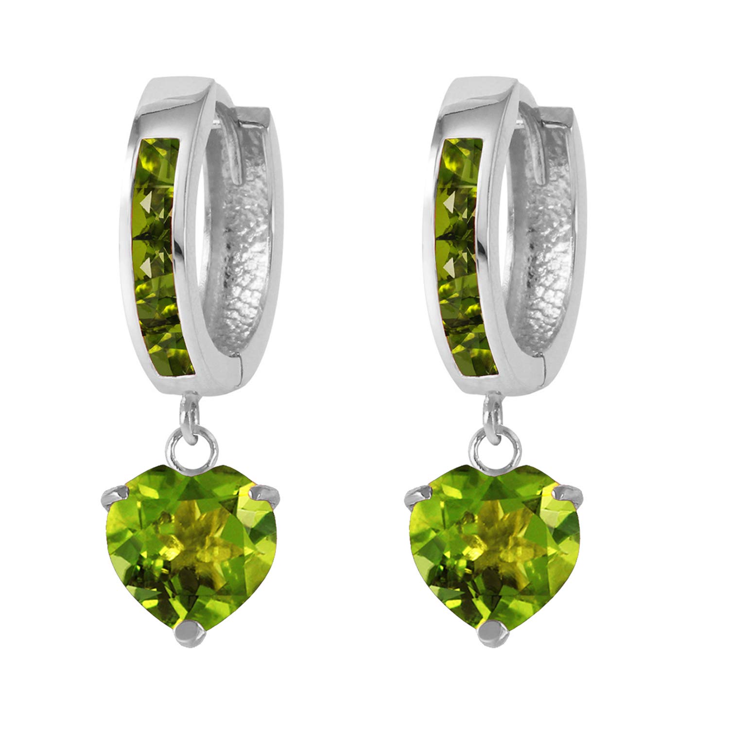 14K White Gold Natural Peridot Hoop Dangle Earrings for Women | Elegant Drop Earrings for Party, Wedding & Everyday Wear