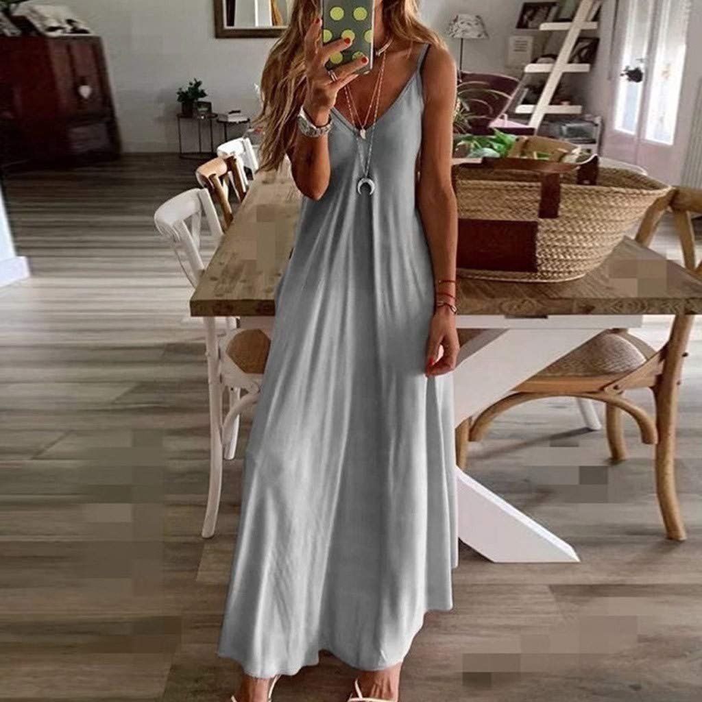 COOKI Women's Boho Tie-Dye Maxi Dress - Casual Sleeveless V-Neck Loose Plus Size Long Dress for Summer Beach Vacation & Outdoor Music Festivals