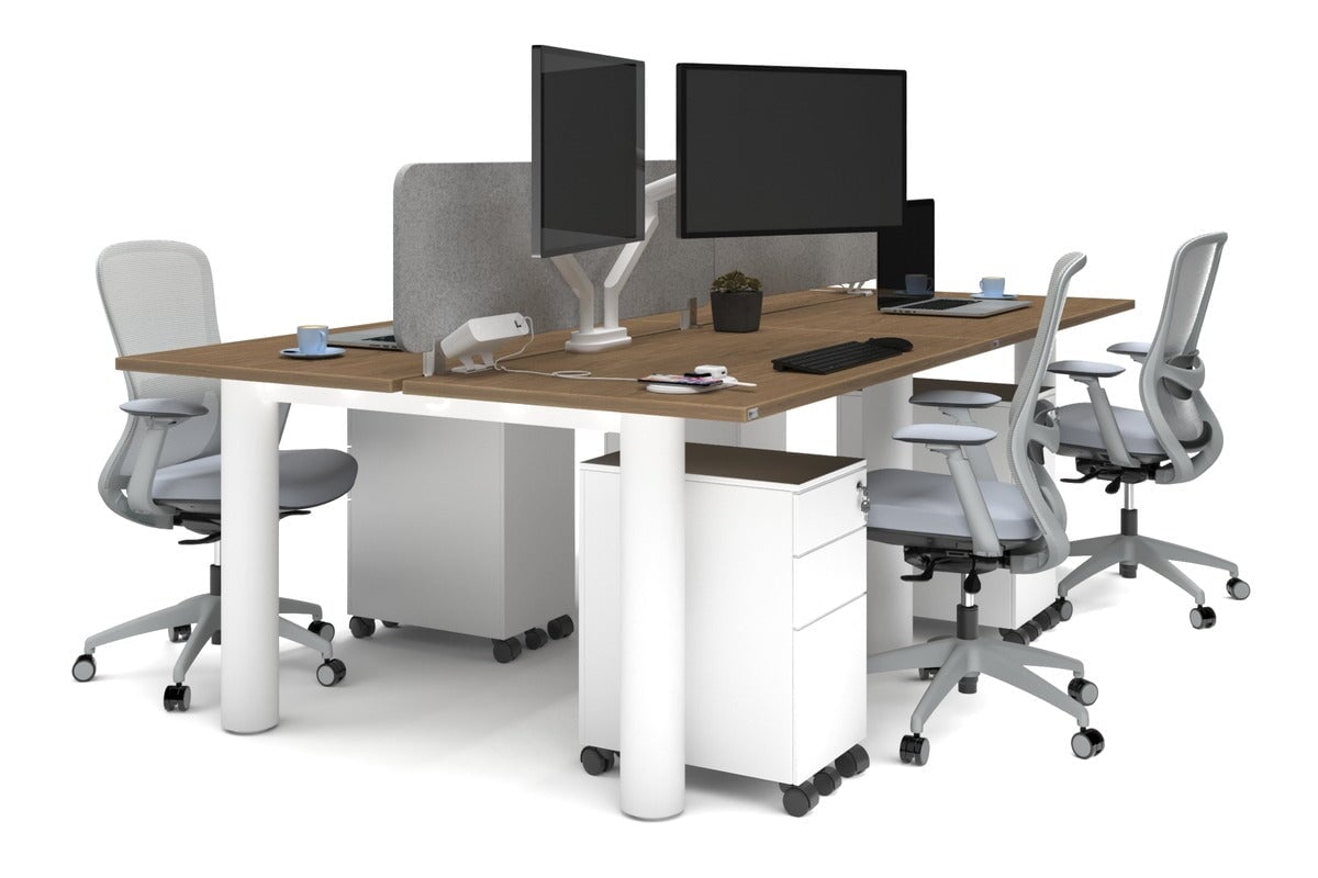 4-Person Quadro Cylinder Leg Office Workstation Desk [1400L x 700W] - Modern Collaborative Workspace Solution for Team Projects & Open Office Layouts
