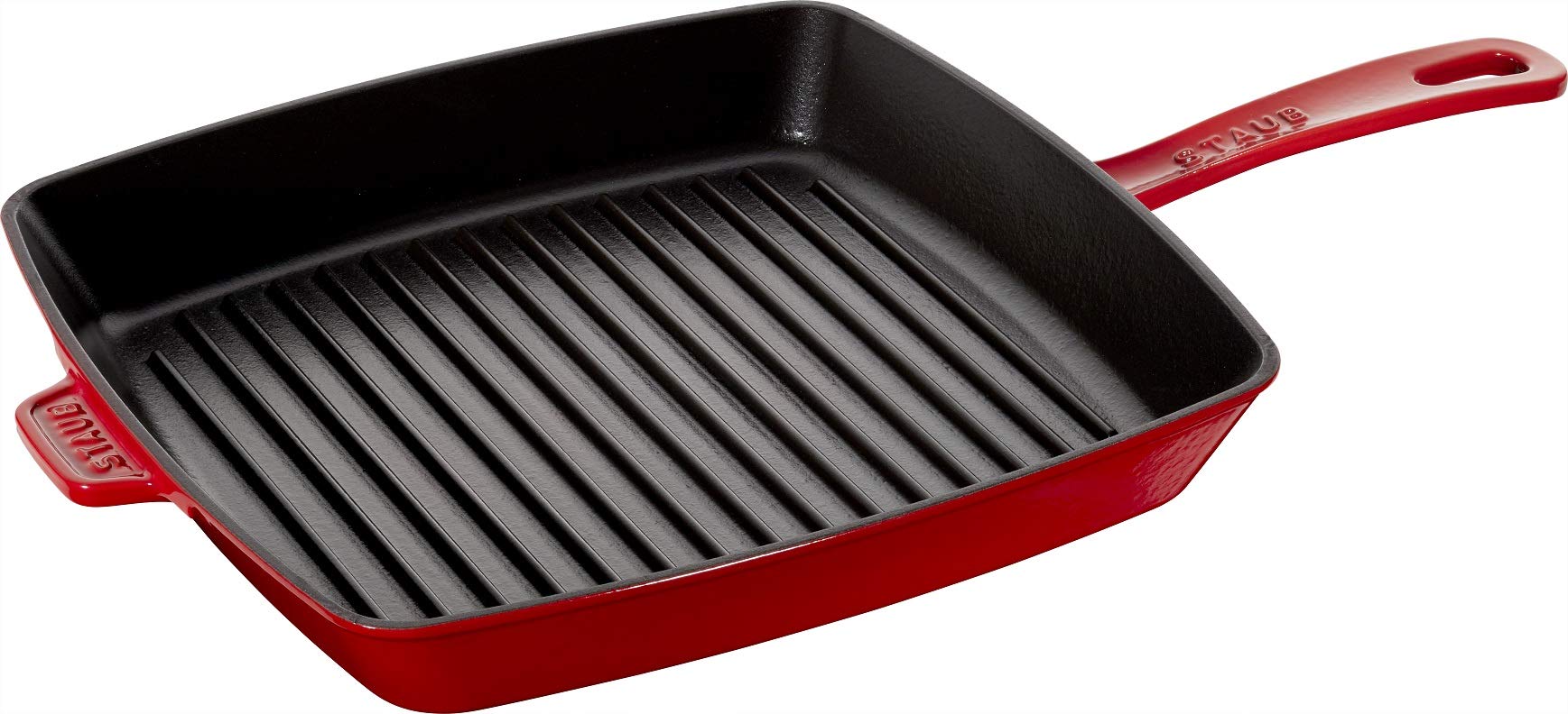 Staub 12-Inch Cast Iron Grill Pan - American Style, Cherry Red, Induction Cooktop Compatible - Perfect for Grilling Steaks, Burgers & Vegetables at Home