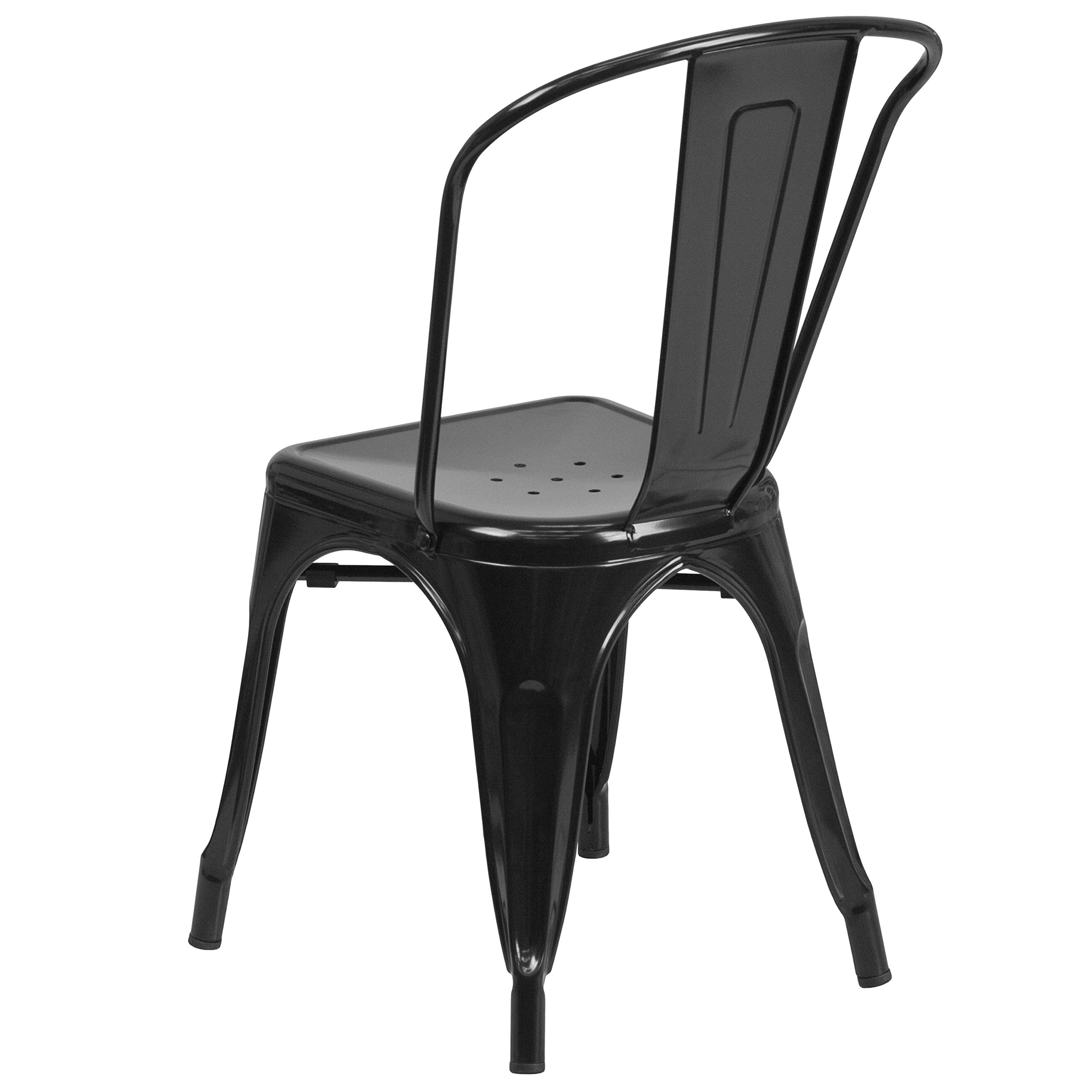 4 Pack Black Metal Stackable Chairs for Indoor & Outdoor Use - Heavy Duty Bistro & Restaurant Chairs for Dining, Patio, Cafe, and Commercial Spaces