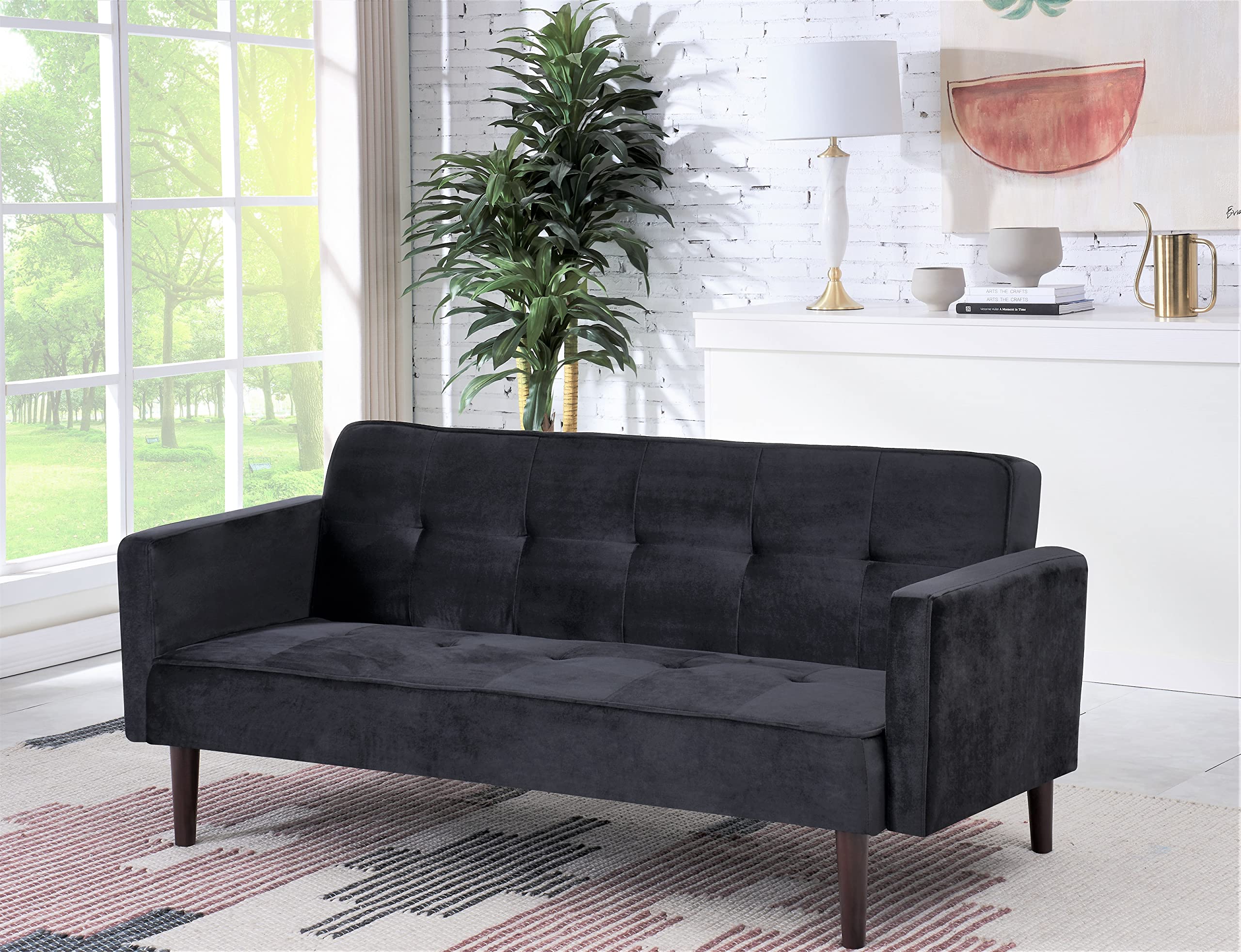 Velvet Upholstered Convertible Folding Futon Sofa Bed - 72