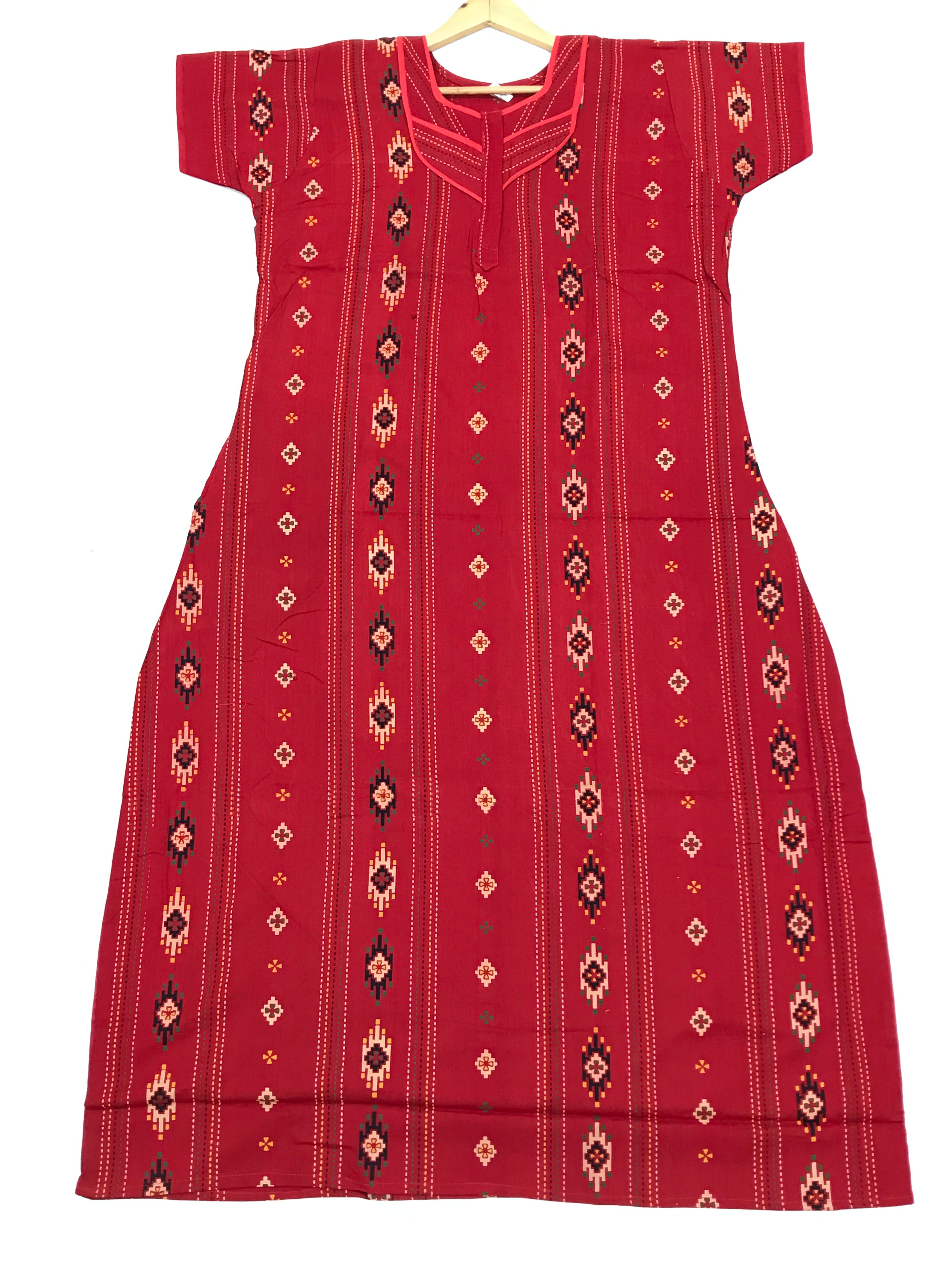 Soft Red Cotton Nightgown for Women - Comfortable Sleepwear for Relaxing at Home or Lounging