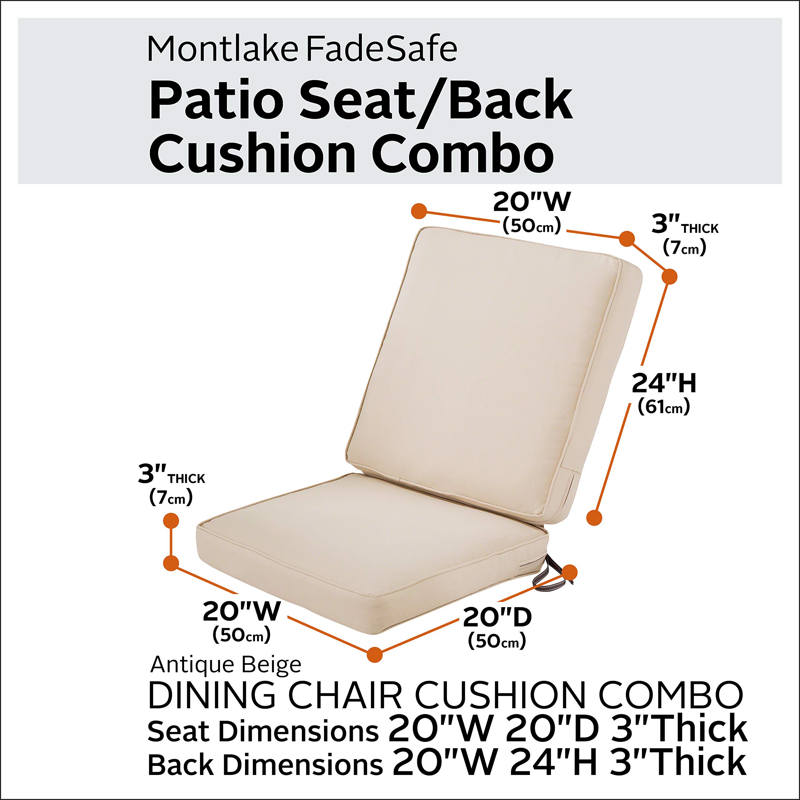 Montlake FadeSafe Water-Resistant 44 x 20 x 3 Inch Outdoor Patio Chair Cushion Set in Antique Beige - Durable Weatherproof Cushions for Garden, Deck, Poolside & Outdoor Furniture