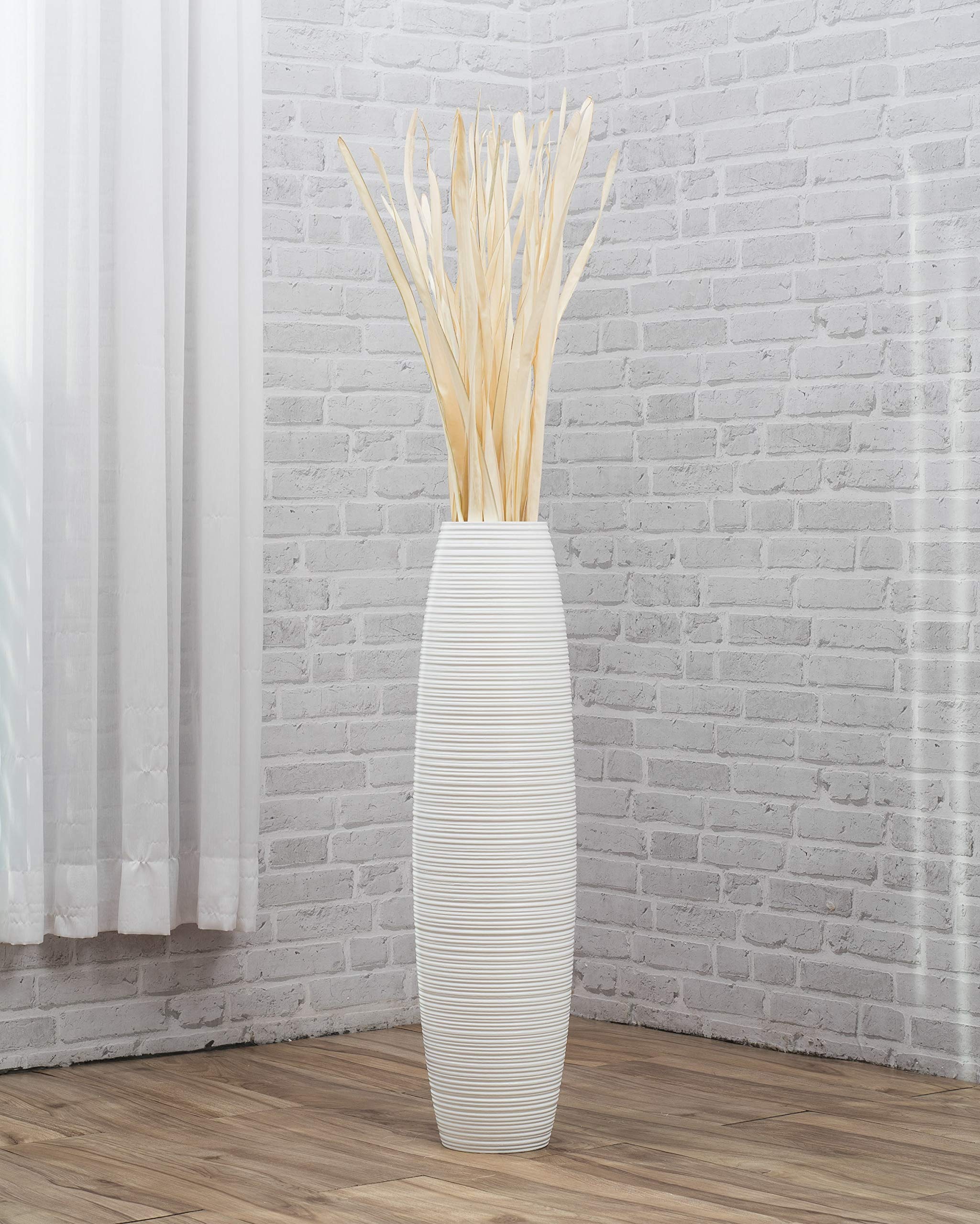 Leewadee 36 Inch Large White Wooden Floor Vase - Farmhouse Home Decor for Flowers, Fake Plants & Pampas Grass - Perfect for Living Room, Entryway & Wedding Decor