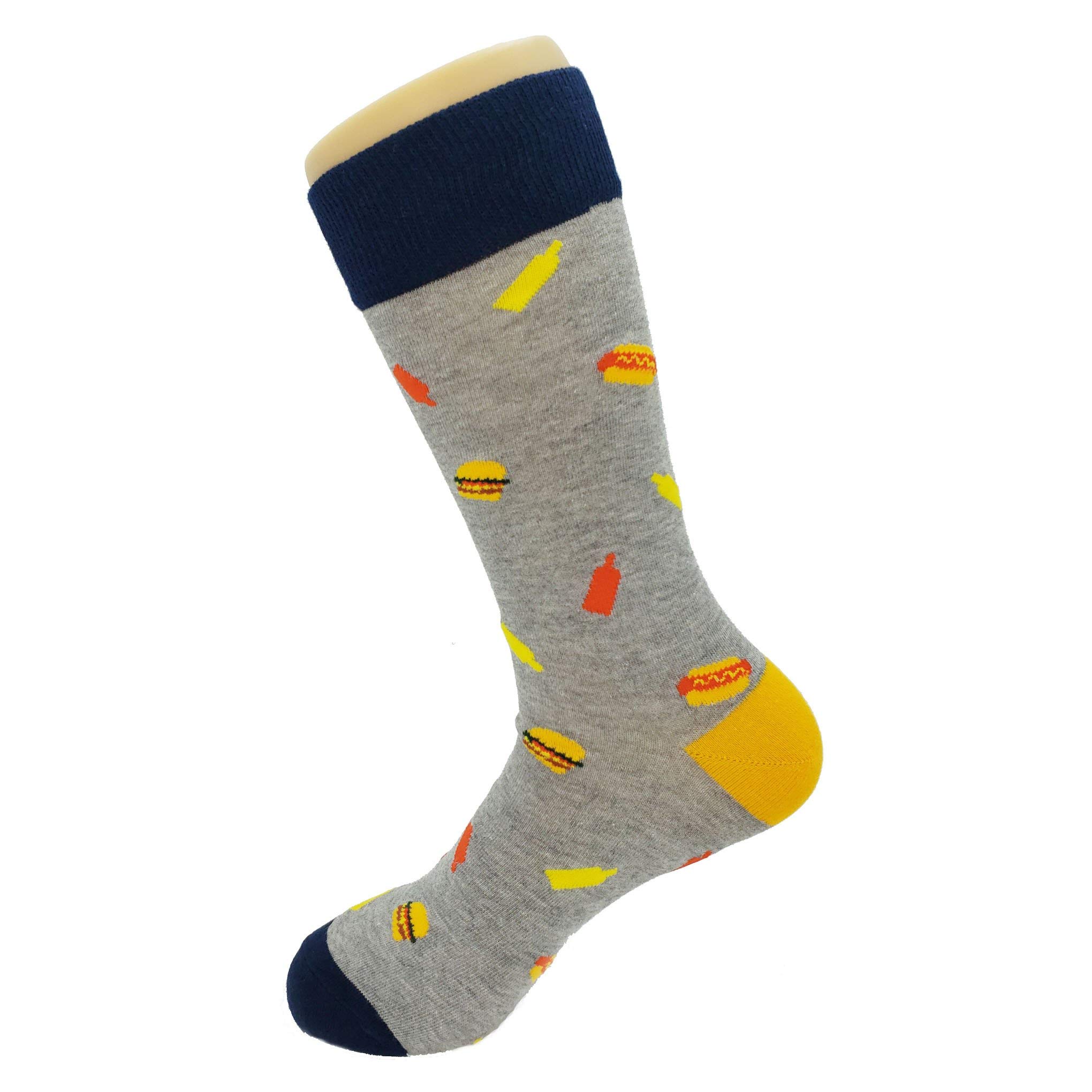 Funny Fast Food Print Men's Socks - Cotton Crew Socks Size 8-12 with Crazy Burger Pizza Designs - Colorful Novelty Gift Socks for Casual Wear, Cosplay & Gag Gifts