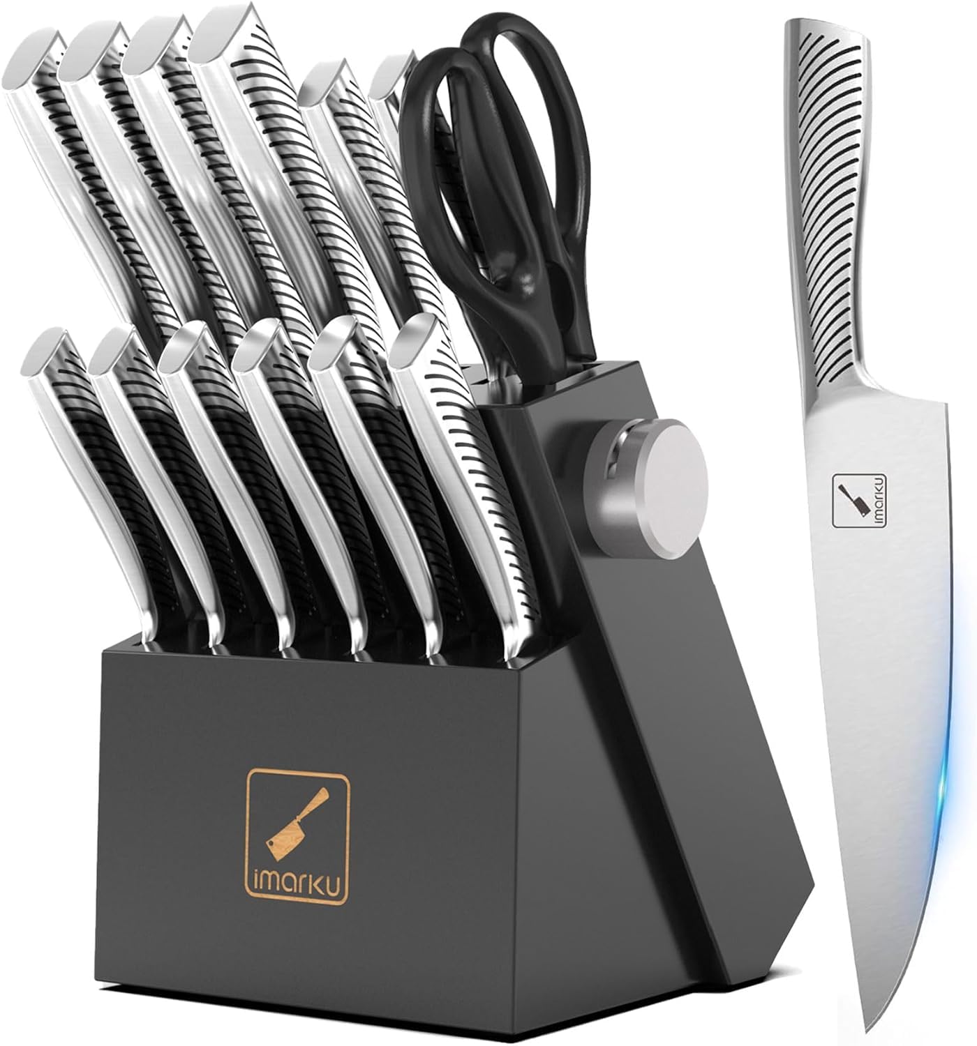 **Imarku 14-Piece High Carbon Stainless Steel Knife Set with Block - Professional Kitchen Knives for Chefs, Dishwasher Safe & Ergonomic Handle - Perfect for Cooking, Slicing, Dicing & Meal Prep**