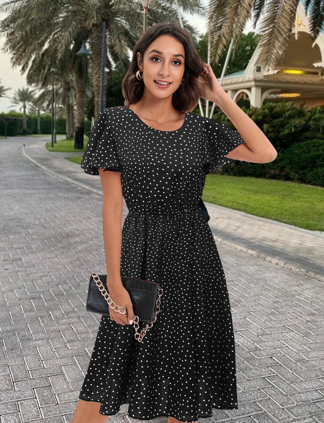 Gardenwed Women's Floral Chiffon Dress - Summer Beach Dress with Elastic Waist for Outdoor Parties, Vacations & Casual Wear