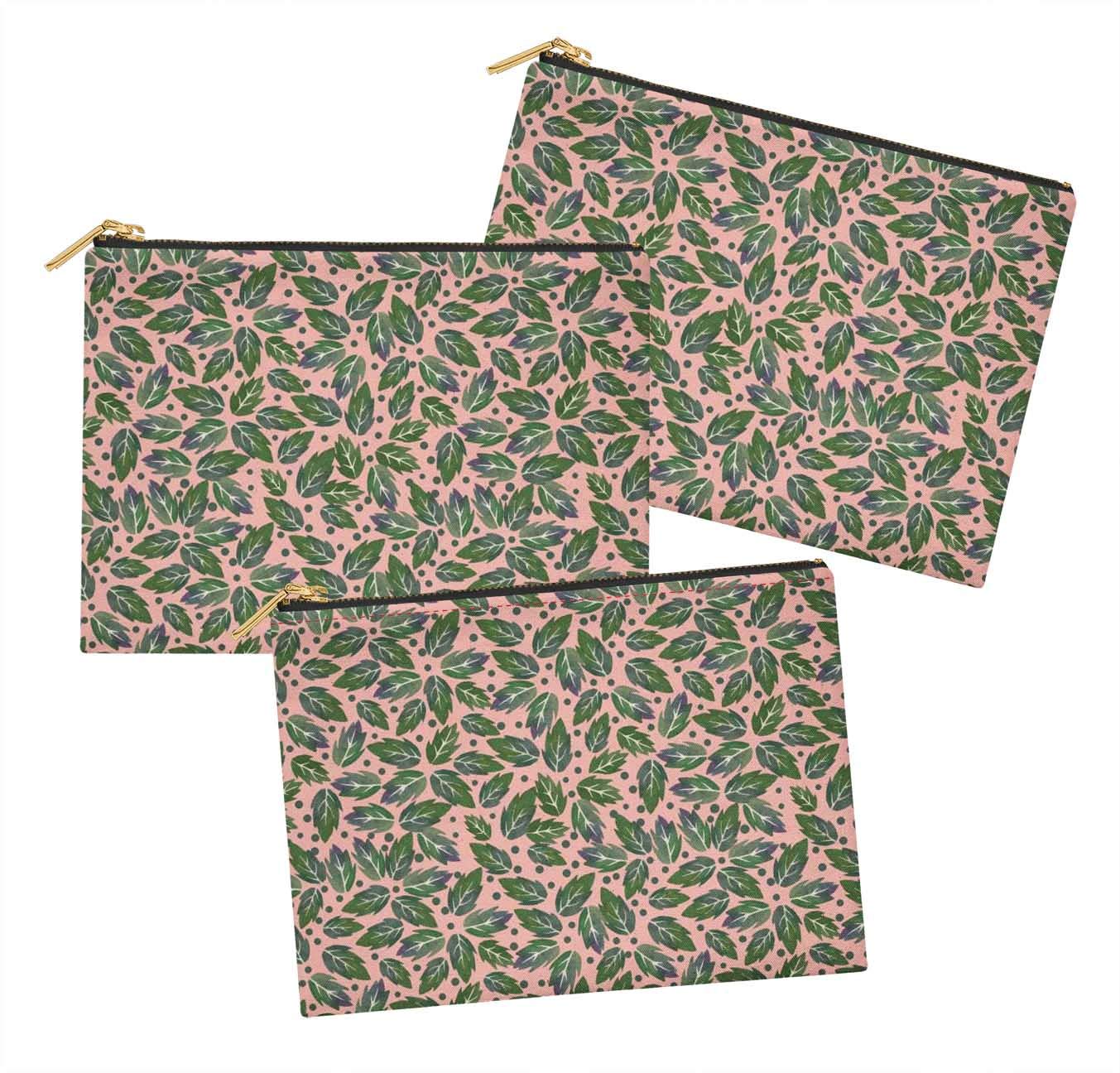 3-Pack S4Sassy Pink Rose Printed Cosmetic Bags - 6x8 Inch Makeup Organizer & Coin Purse for Travel, Gym & Daily Essentials Storage