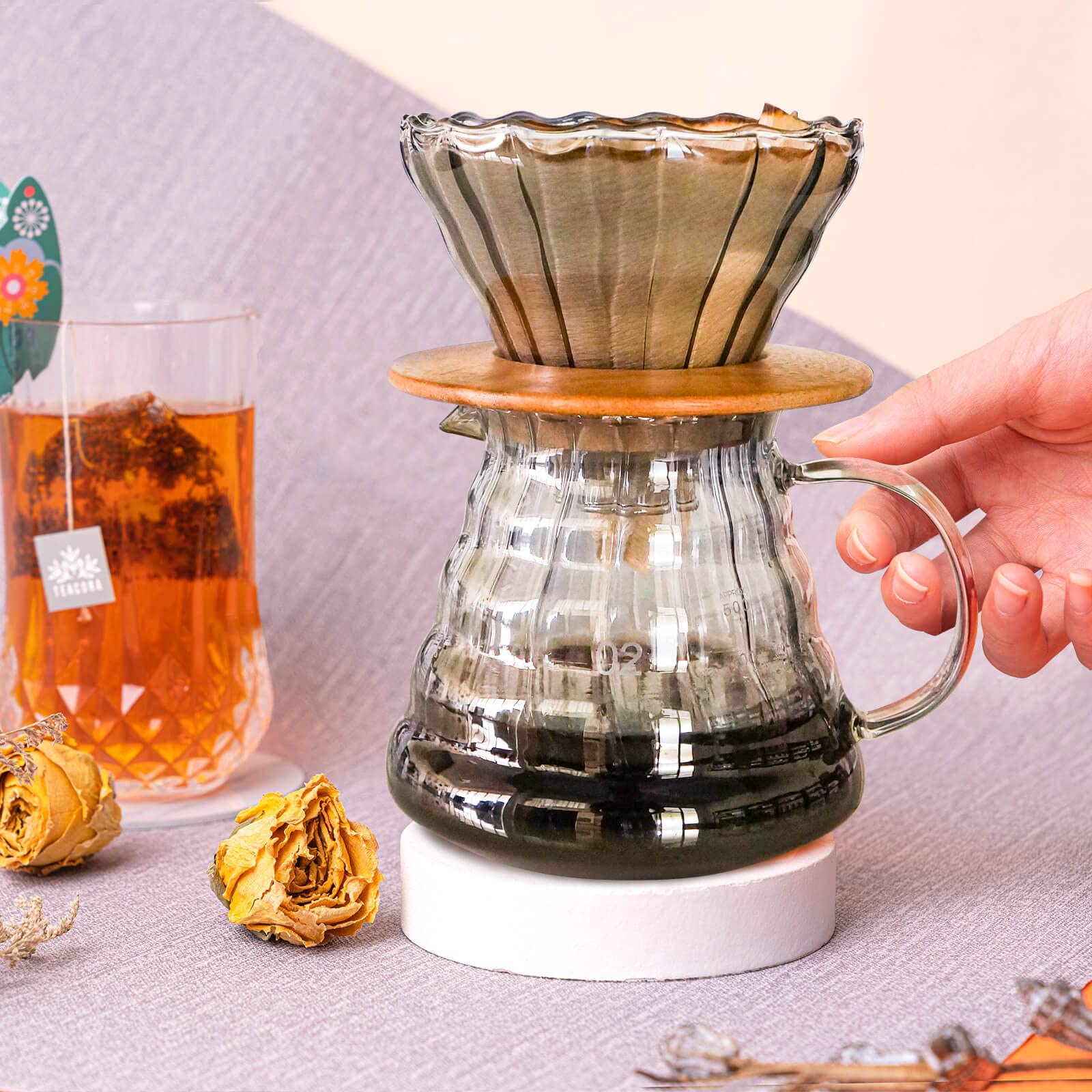 Premium Pour Over Coffee Maker Set - Stainless Steel Gooseneck Kettle, Wooden Stand, Glass Carafe & Reusable Filters - Perfect for Home Brewing, Office Use & Camping Coffee Making