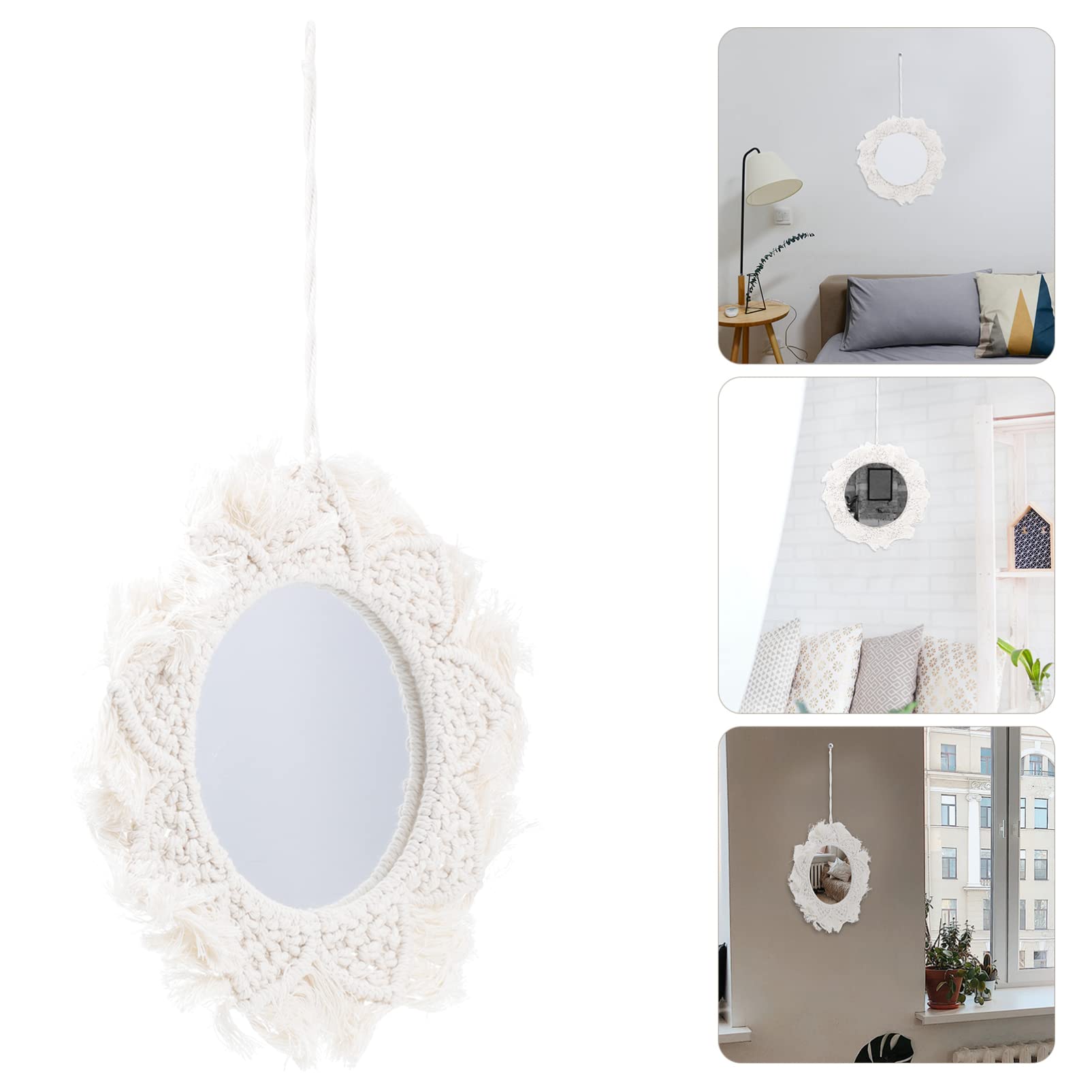 Handmade Cotton Fringe Tapestry Mirror - Boho Chic Wall Hanging Mirror for Dressing Room, Bedroom Decor, Home Wall Art with Exquisite Details | Perfect for Vanity, Nursery, Living Room & Bohemian Style Interior Design