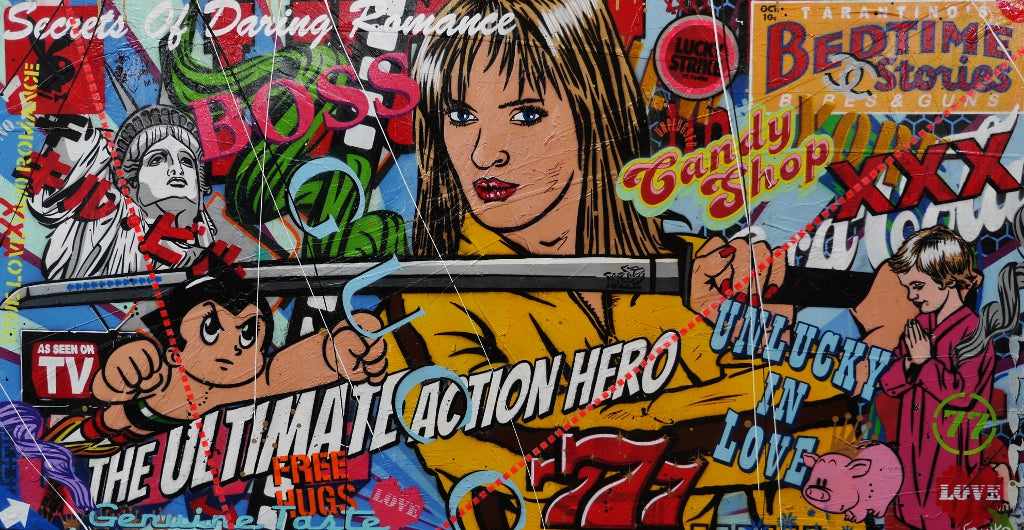 Kill Bill Volume 1 The Bride Textured Urban Pop Art Canvas Painting - 74.8x39.4 Inches - Perfect for Movie Themed Home Decor & Man Cave Wall Art
