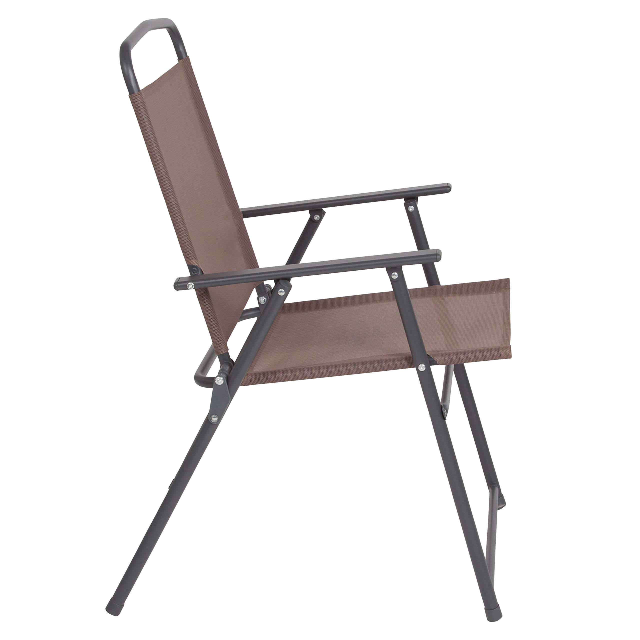 Flash Furniture Nantucket 6-Piece Outdoor Patio Dining Set with Glass Table, 4 Folding Chairs & Umbrella - Brown Rattan Wicker Furniture for Backyard, Garden, Poolside & Deck Dining