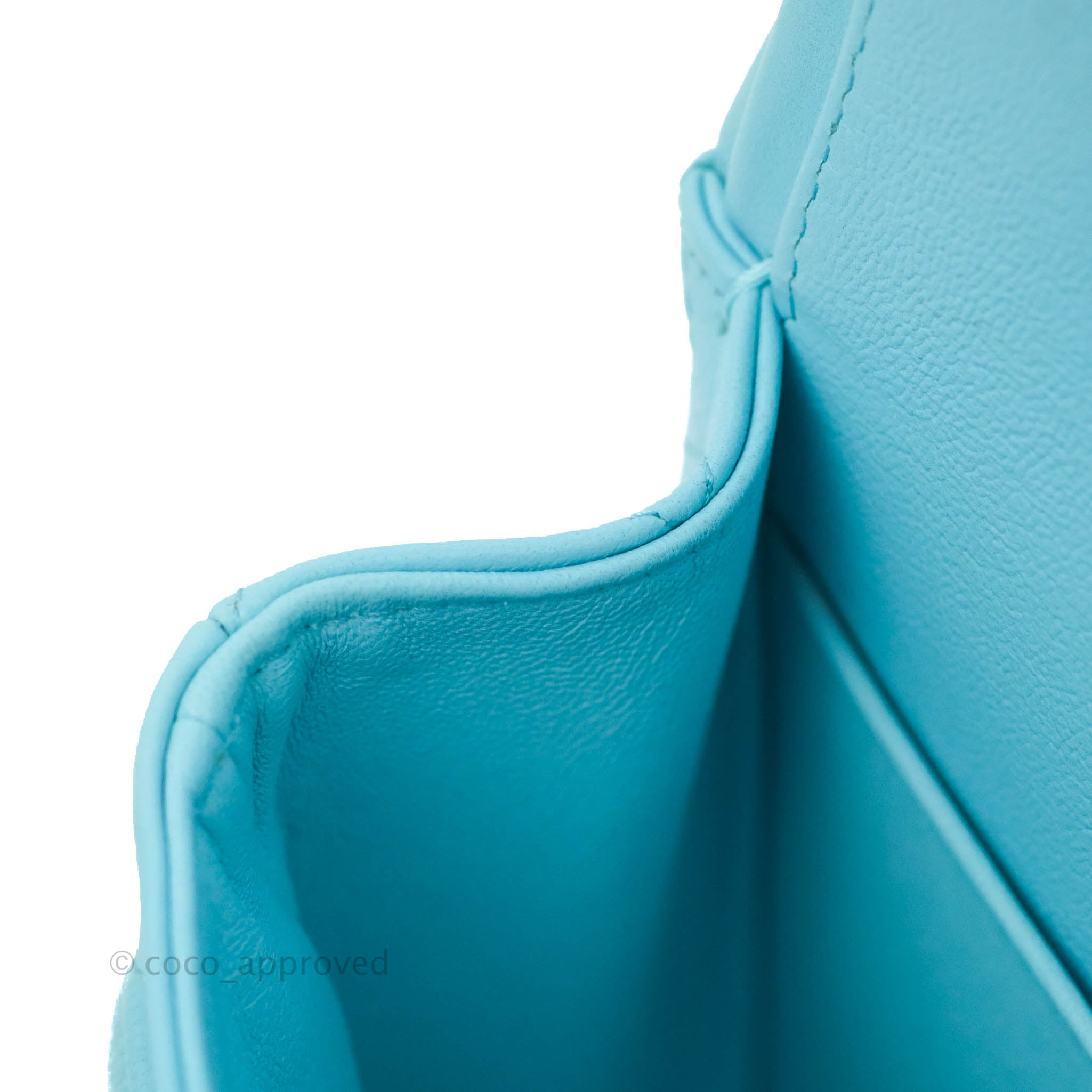Chanel Classic Medium Double Flap Bag in Tiffany Neon Blue Lambskin with Silver Hardware 21S Collection - Perfect for Evening Events & Luxury Fashion Accessories