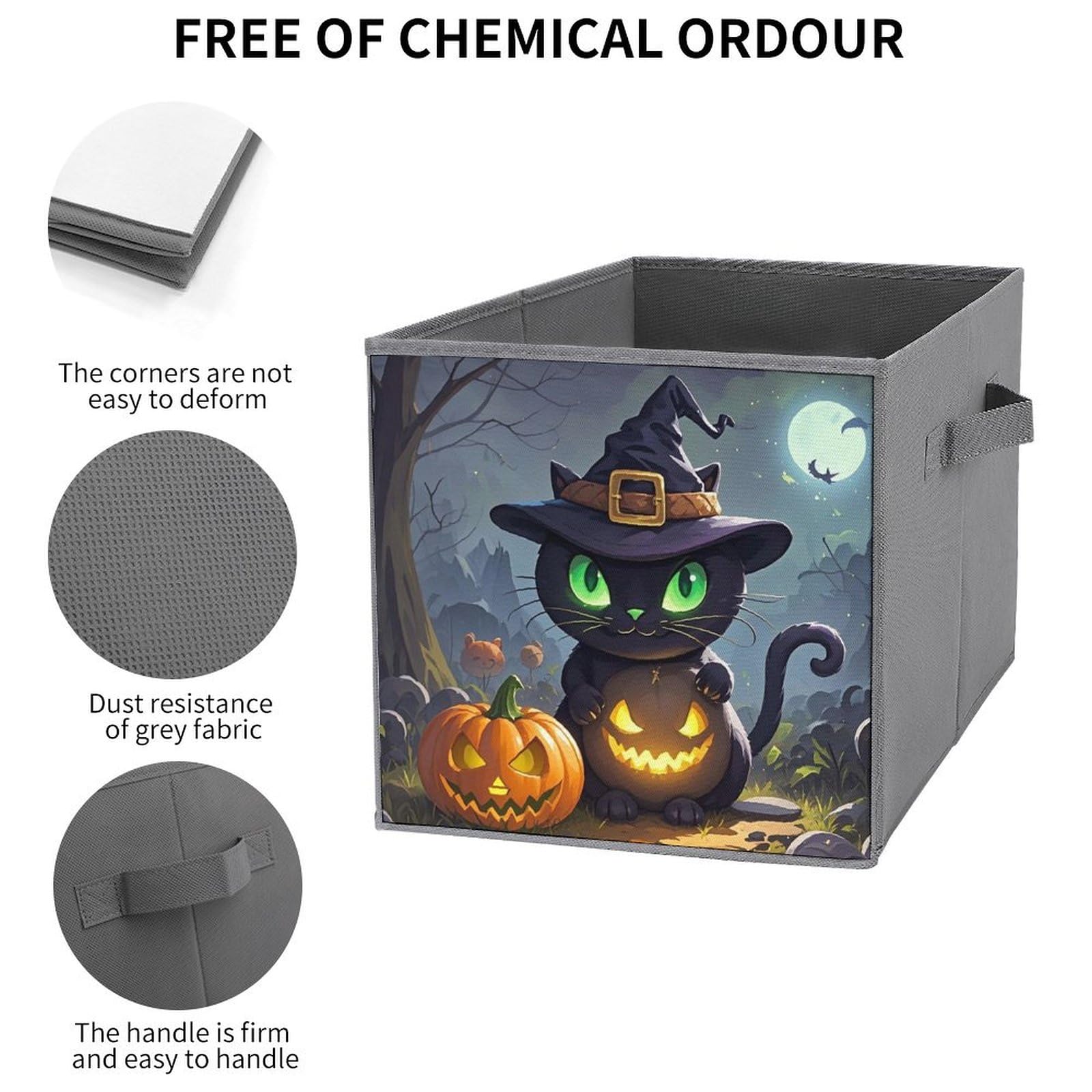 2PCS Foldable Storage Bins - Large Capacity Cat Halloween Printed Storage Boxes with Handles for Playroom, Office & Home Organization | Perfect for Toys, Books & Seasonal Decor Storage