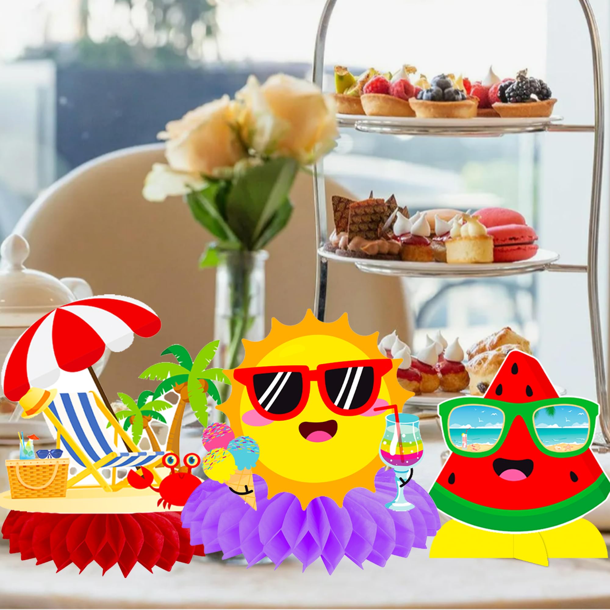 11Pcs Honeycomb Summer Party Decorations - Beach Pool Table Centerpieces for Hawaiian Themed Birthday, Wedding & BBQ Events | Perfect for Outdoor Gatherings, Luau Parties & Tropical Celebrations