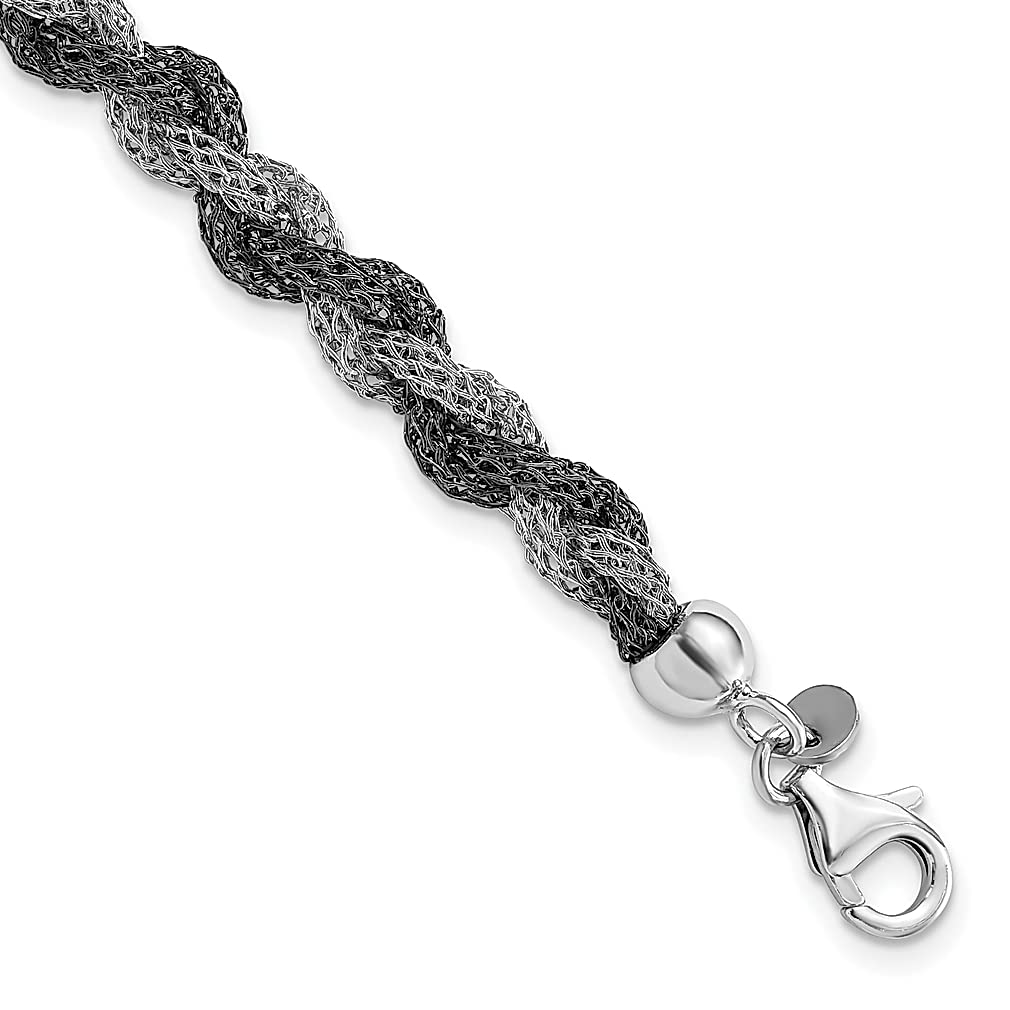 925 Sterling Silver Ruthenium Twisted Link Mesh Bracelet for Women - 7 Inch Elegant Fine Jewelry Gift for Her, Perfect for Weddings, Anniversaries & Special Occasions