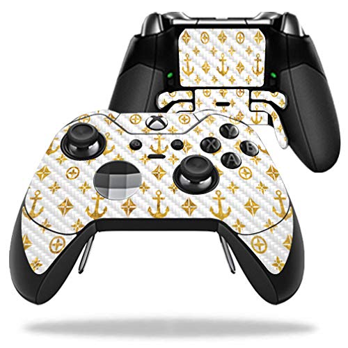 Premium Carbon Fiber Skin for Microsoft Xbox One Elite Controller - Gold Anchors Design | Protective & Durable Textured Cover | Easy to Apply & Remove | Made in USA | Perfect for Gaming, Collecting & Customization