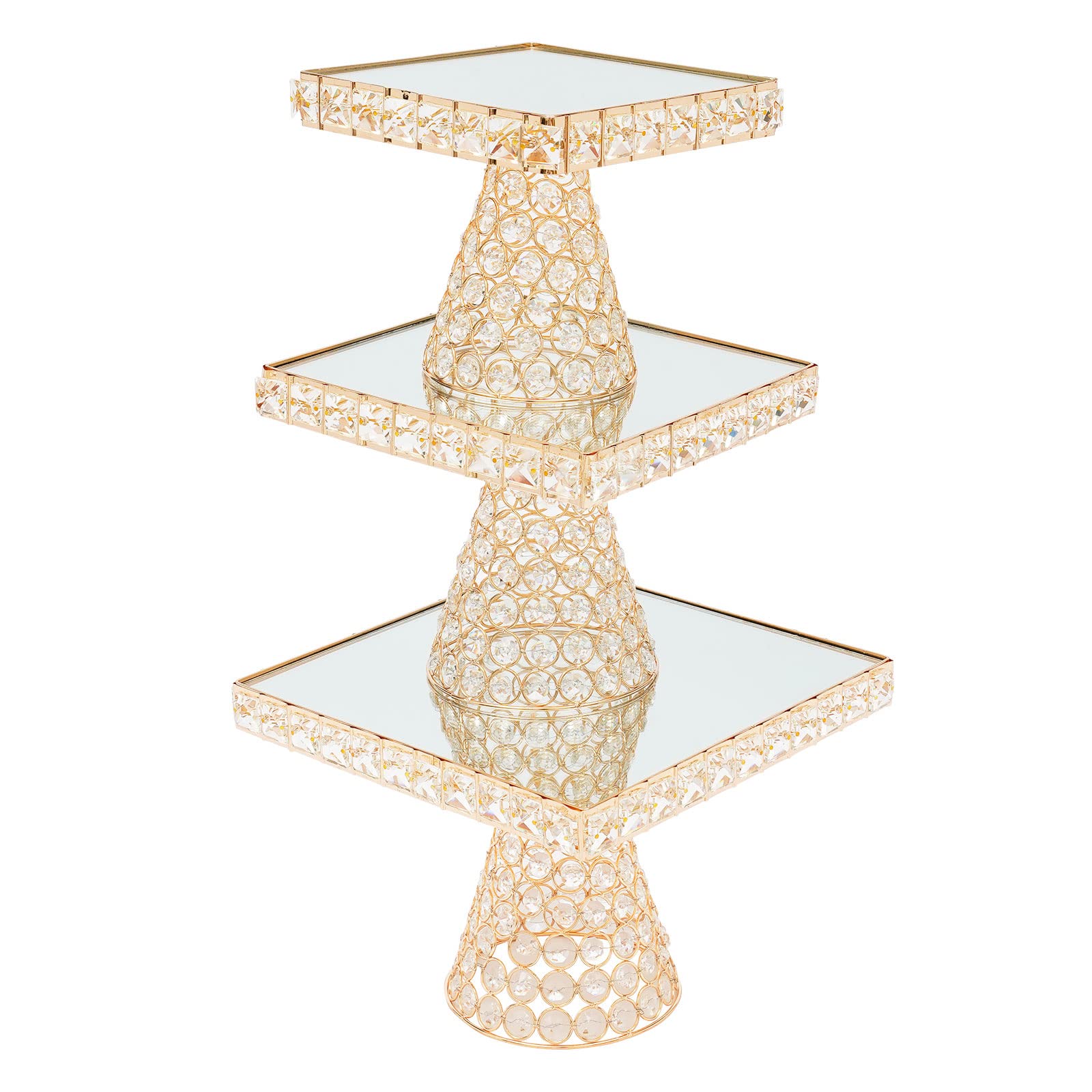 3-Piece Gold Cake Stand Set with Mirror Finish & Crystals - Elegant Cupcake Holders for Dessert Display - Perfect for Birthday, Wedding & Party Decorations (Ideal for Candy Buffets, Tea Parties & Special Events)