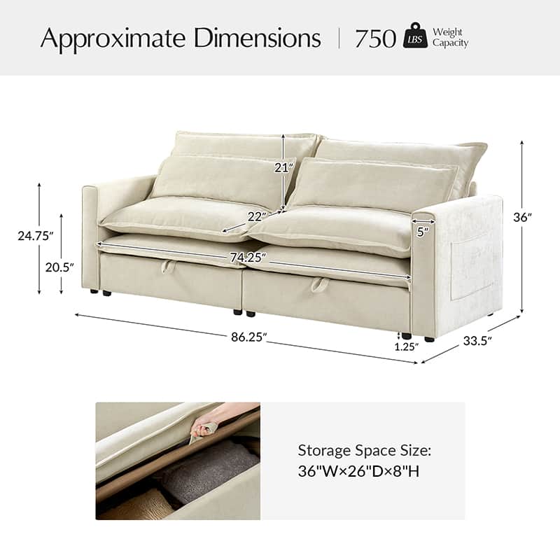 Comfortable Storage Sofa with Dual Layer Cushions & Wide Armrests - Perfect for Living Room, Bedroom, and Small Space Relaxation