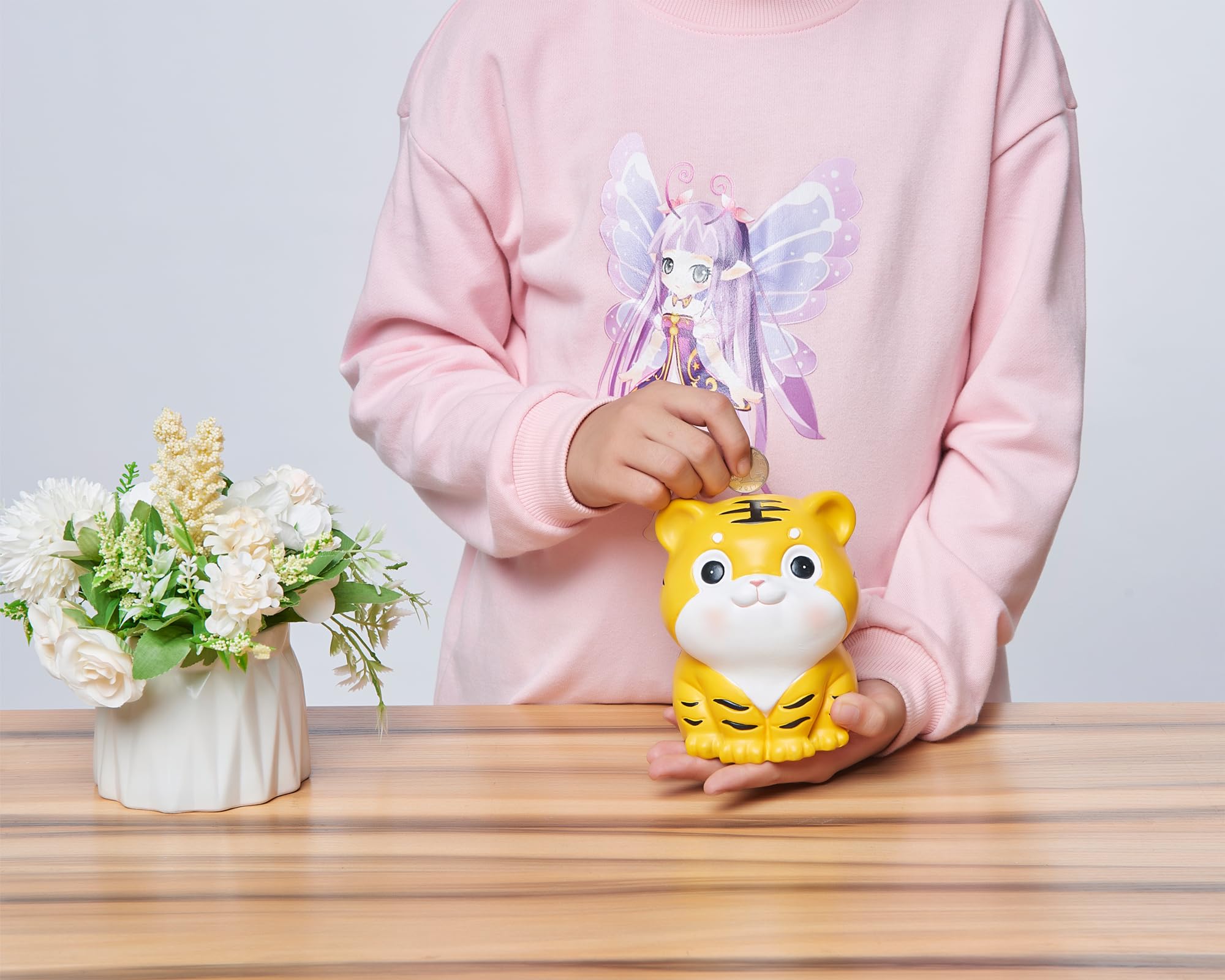 Adorable Tiger-Shaped Kids' Money Bank - 5 Inch Resin Piggy Bank for Boys & Girls | Perfect Nursery Decor, Birthday Gift & Christmas Present for Children | Ideal for Saving Coins, Teaching Financial Literacy & Room Decoration