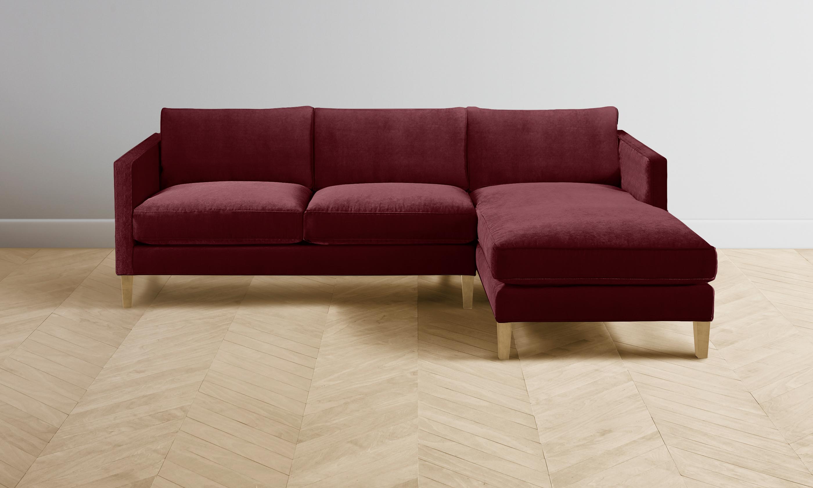The Crosby Sectional Sofa - Performance Velvet Upholstery in Merlot Red | Perfect for Living Room, Lounge & Family Room Comfort