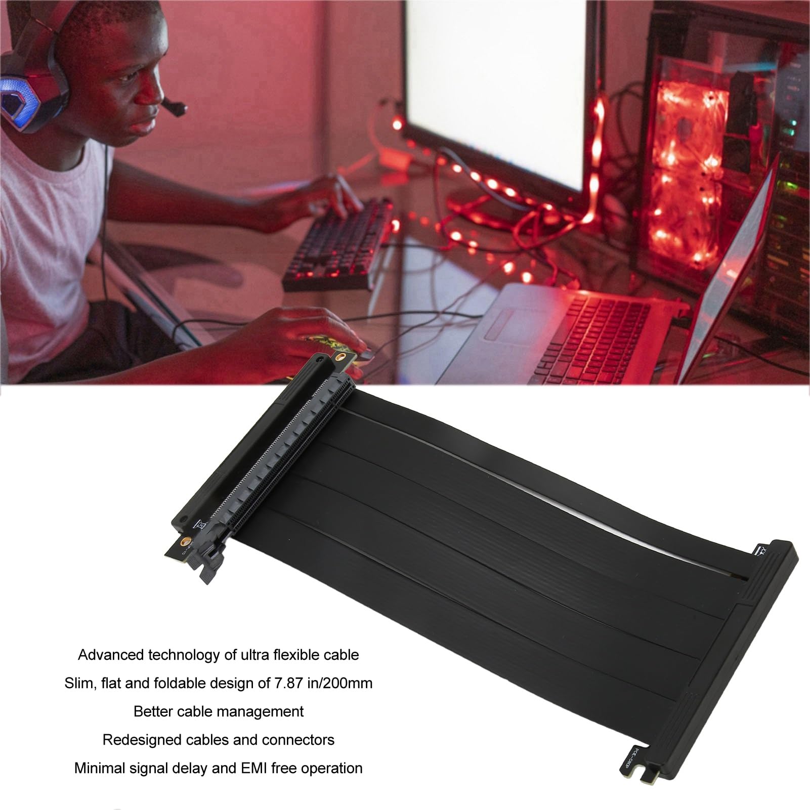 ASHATA PCIe 4.0 X16 Riser Cable - Shielded High-Speed Gaming PCI Express Gen4 Extension, Dual Reverse Ultra Riser Cable for Graphics Card - Perfect for Gaming PCs, Cryptocurrency Mining Rigs, and Workstation Builds