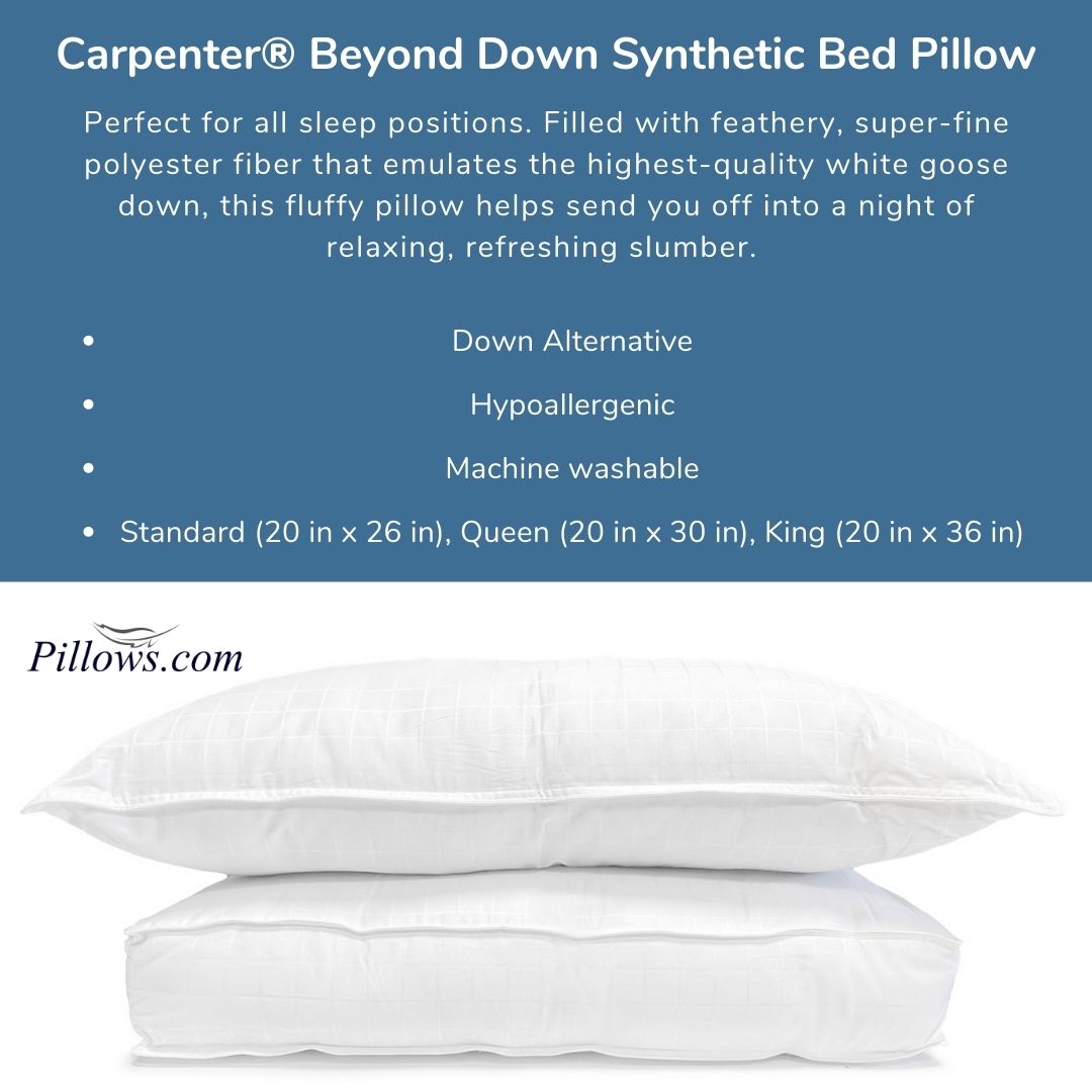 Carpenter Co. Beyond Down Synthetic Bed Pillow - Hypoallergenic & Supportive for Side, Back, Stomach Sleepers - Perfect for Home, Hotel, Travel Use