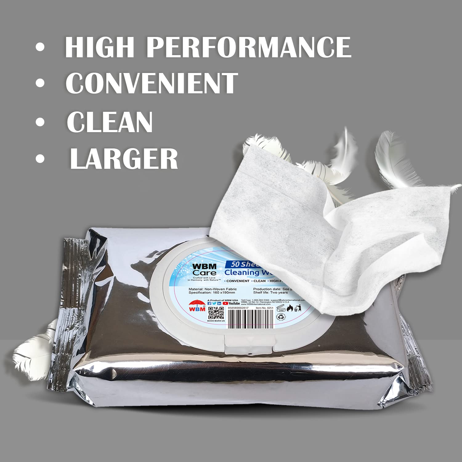 WBM Care Thick & Strong Unscented Wet Wipes - 50 Sheets per Pack (6 Packs) | Multi-Surface Cleaning Wipes with Flip-Top Dispenser | Ideal for Home, Office, Baby Care & Travel Use