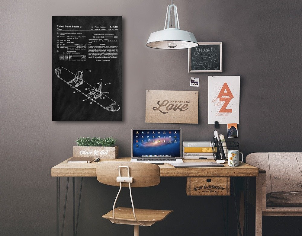 Lantern Press Blackboard Patent Snowboard Art Print - 16x24 Wrapped Canvas Wall Decor for Living Room, Bedroom & Office - Winter Sports Themed Home Artwork