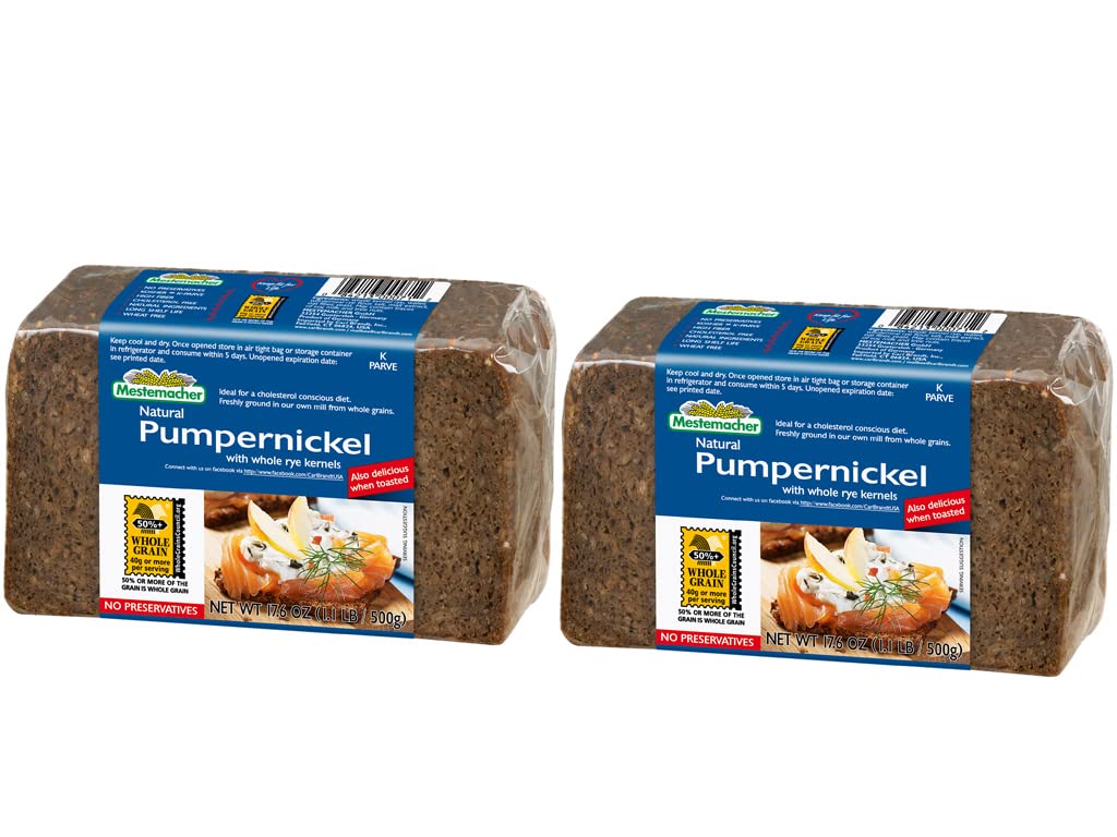 Mestemacher Whole Grain Pumpernickel Bread - 17.6 oz (Pack of 2) | Organic, High Fiber, No Preservatives | Perfect for Sandwiches, Toast & Healthy Breakfasts