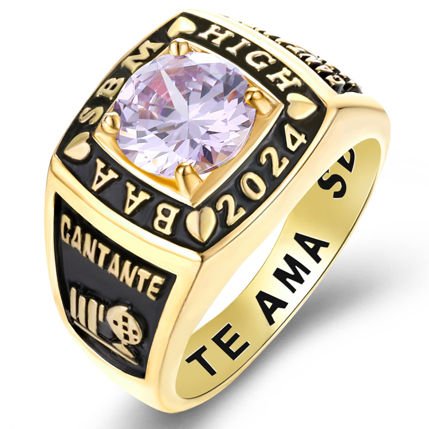 Custom Personalized Men's Class Rings with Cubic Zirconia & Birthstone - Sterling Silver High School Rings Size 5-15 - Perfect for Graduation Gifts, Alumni Reunions & School Spirit Jewelry