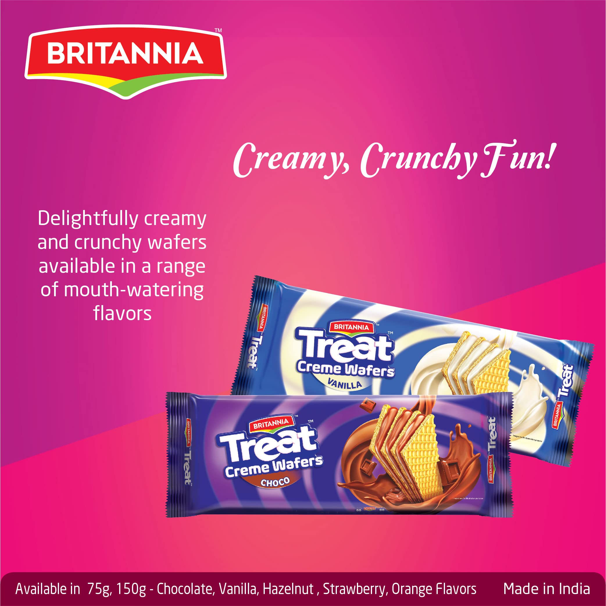 BRITANNIA Orange Wafer Cookies 5.29oz (150g) - Crunchy Healthy Snacks for Breakfast, Tea Time & Office - Pack of 4 - Perfect with Coffee, Milk or as School Lunch Treat
