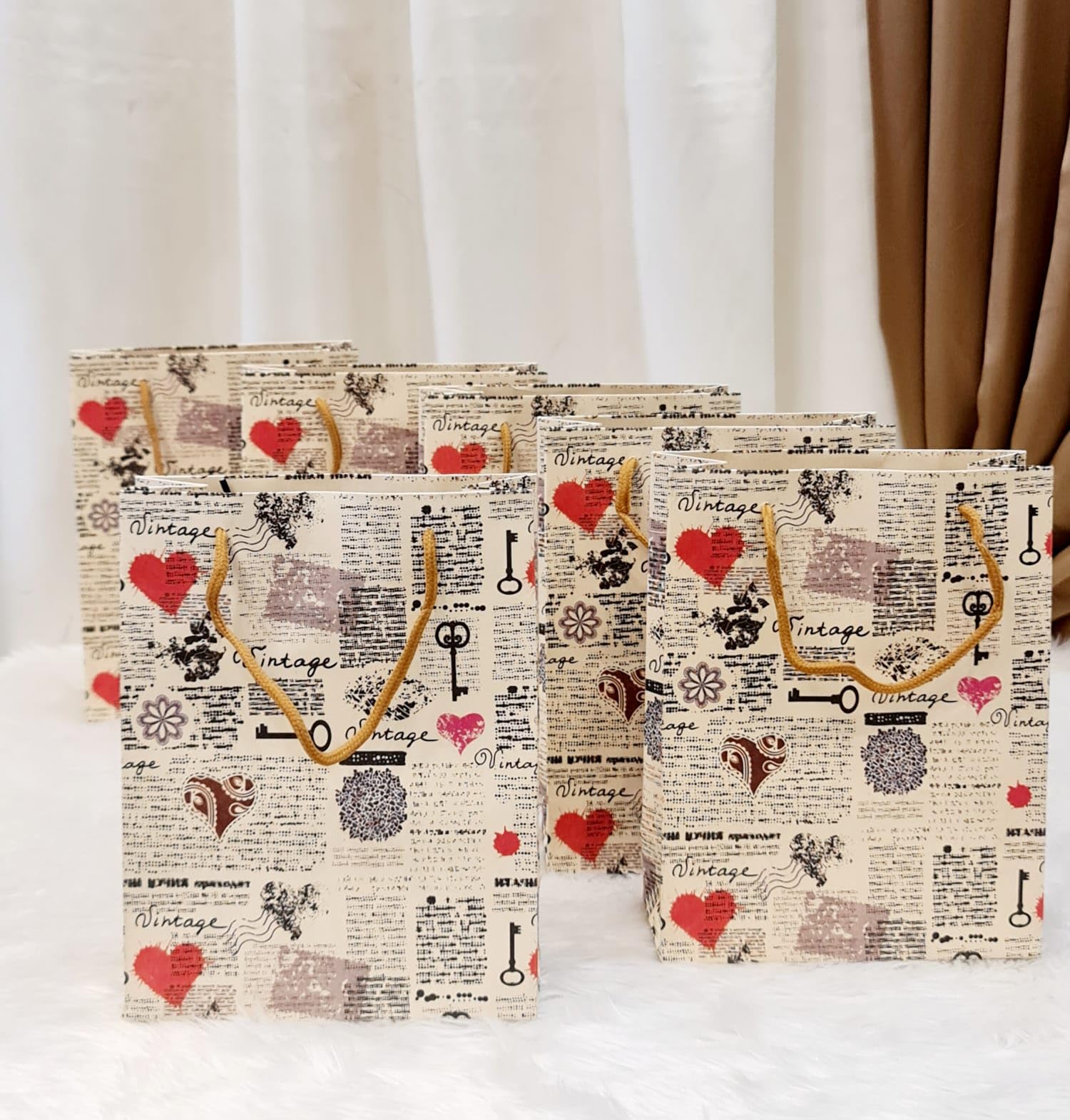 6-Piece SATYAM KRAFT Printed Gift Paper Bags with Handles - 37cm x 28cm for Birthday, Christmas, Wedding & Party Favors | Eco-Friendly Goodie Bags for Events, Festivals & Seasonal Greetings