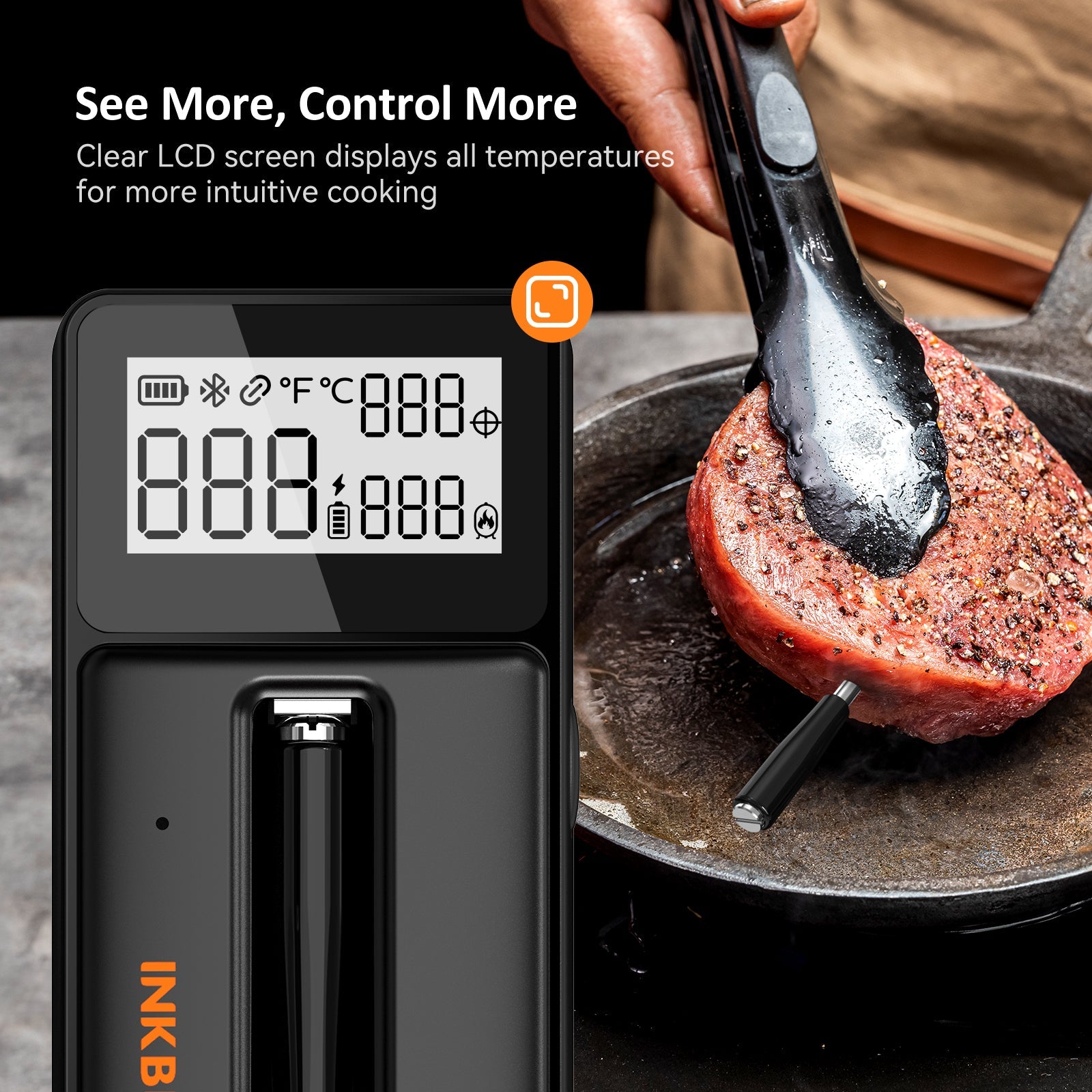 Wireless Bluetooth Meat Thermometer INT 21 B - Digital Cooking Thermometer for Grilling, Smoking, BBQ & Kitchen Use