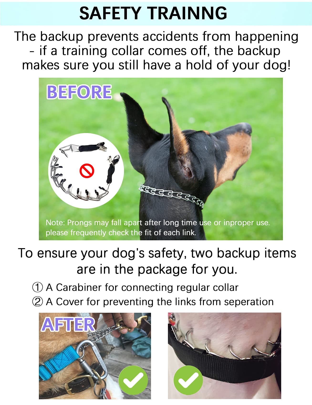 No Pull Dog Prong Collar for Small Medium Large Dogs - Adjustable Pinch Collar with Quick Release Buckle, Safety Clip & Rubber Tips - Training Collar for Walking, Obedience & Behavior Correction (Medium)