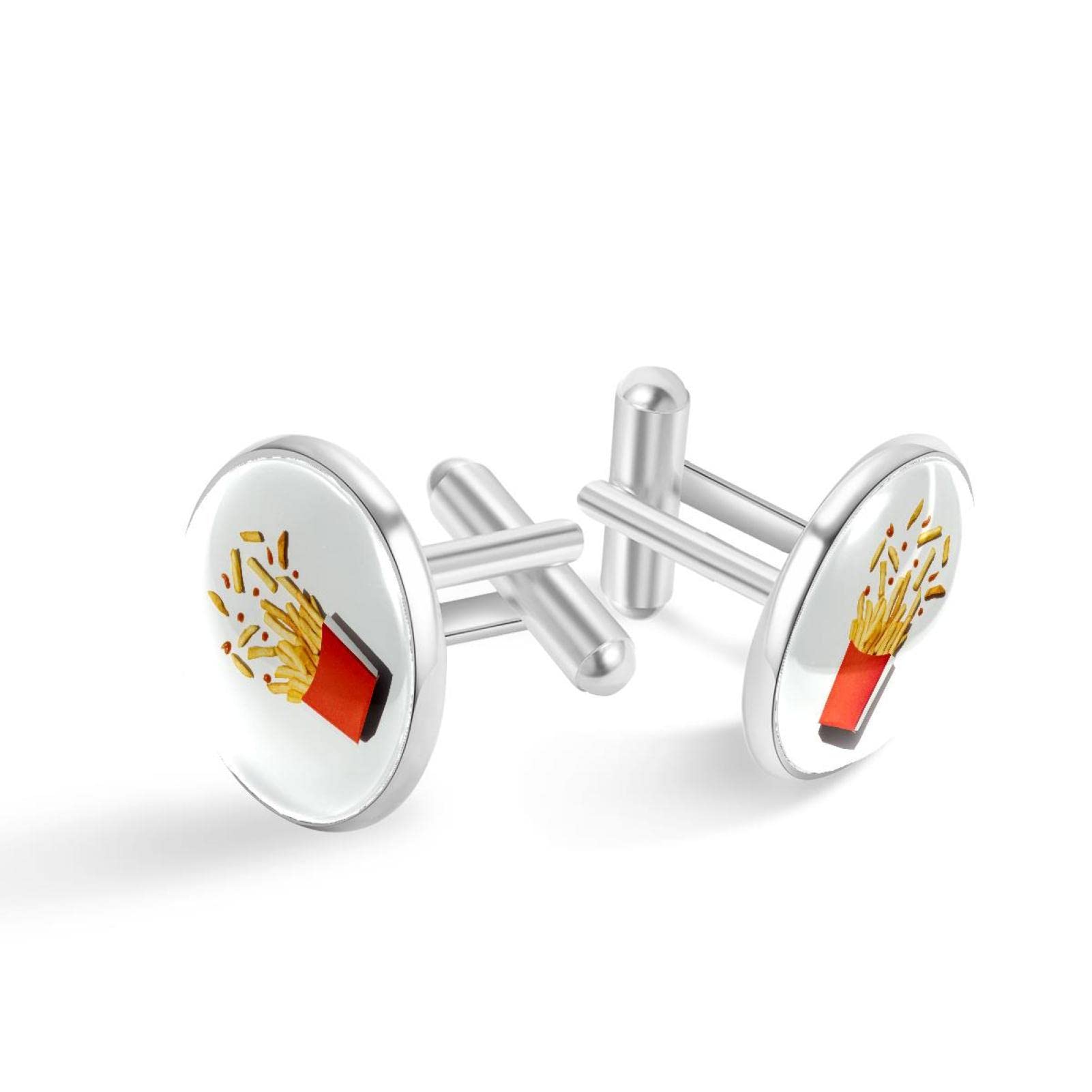 LLNSUPPLY Premium Stainless Steel Classic Tuxedo Cufflinks for Men - Elegant Business & Wedding Accessories with Gift Box (French Fries Red Box) - Perfect for Formal Events, Proms, and Corporate Gifts