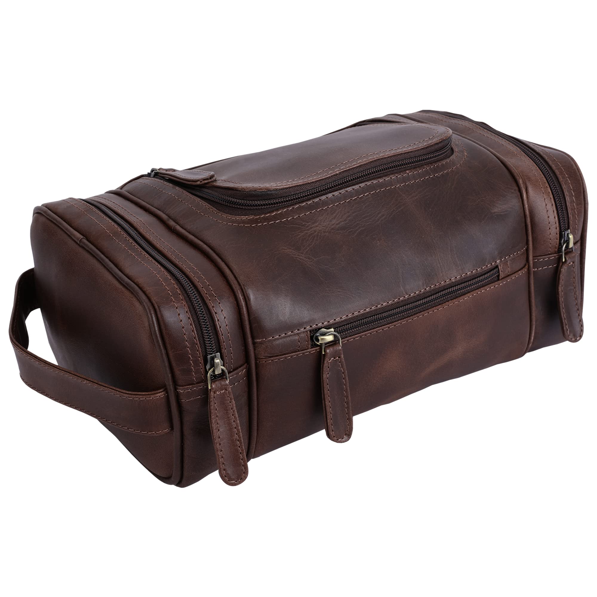 Premium Leather Toiletry Bag for Men & Women - Extra Large Hanging Dopp Kit for Travel, Shaving & Cosmetics | Durable Travel Toiletry Organizer (Hickory) - Perfect for Camping, Gym & Business Trips
