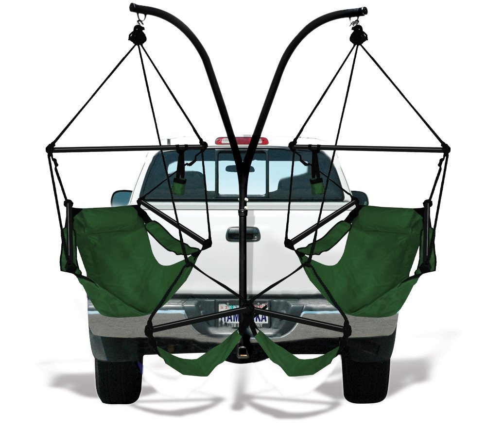 Hammaka Trailer Hitch Stand with 2 Green Folding Chairs - Lightweight Aluminum Dowels for Camping, Tailgating & Outdoor Adventures