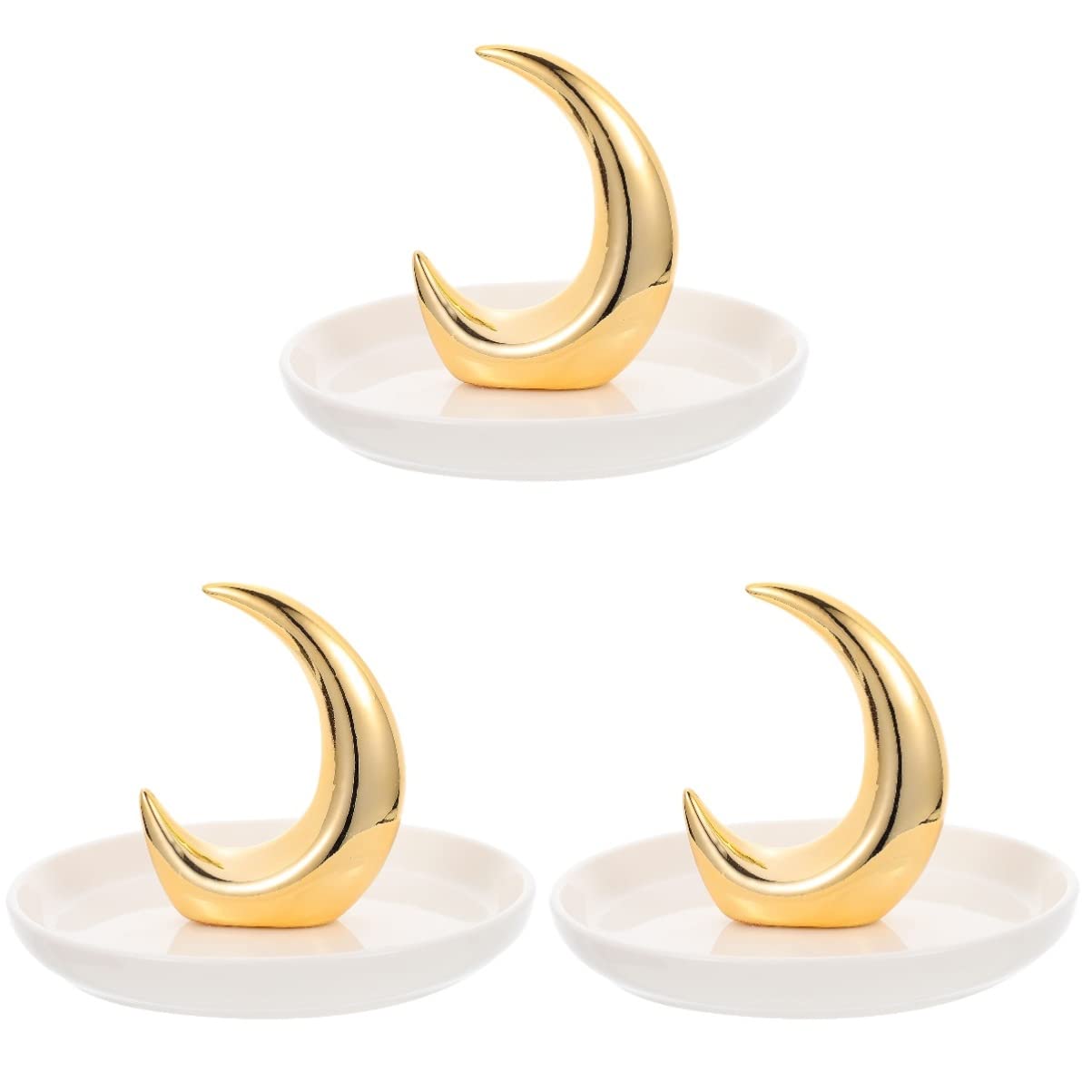 Cabilock 3-Piece Ceramic Moon Ring Holder Set - Elegant Jewelry Dish for Rings, Earrings & Small Accessories - Perfect for Bathroom Counter, Dresser Top & Nightstand Organization