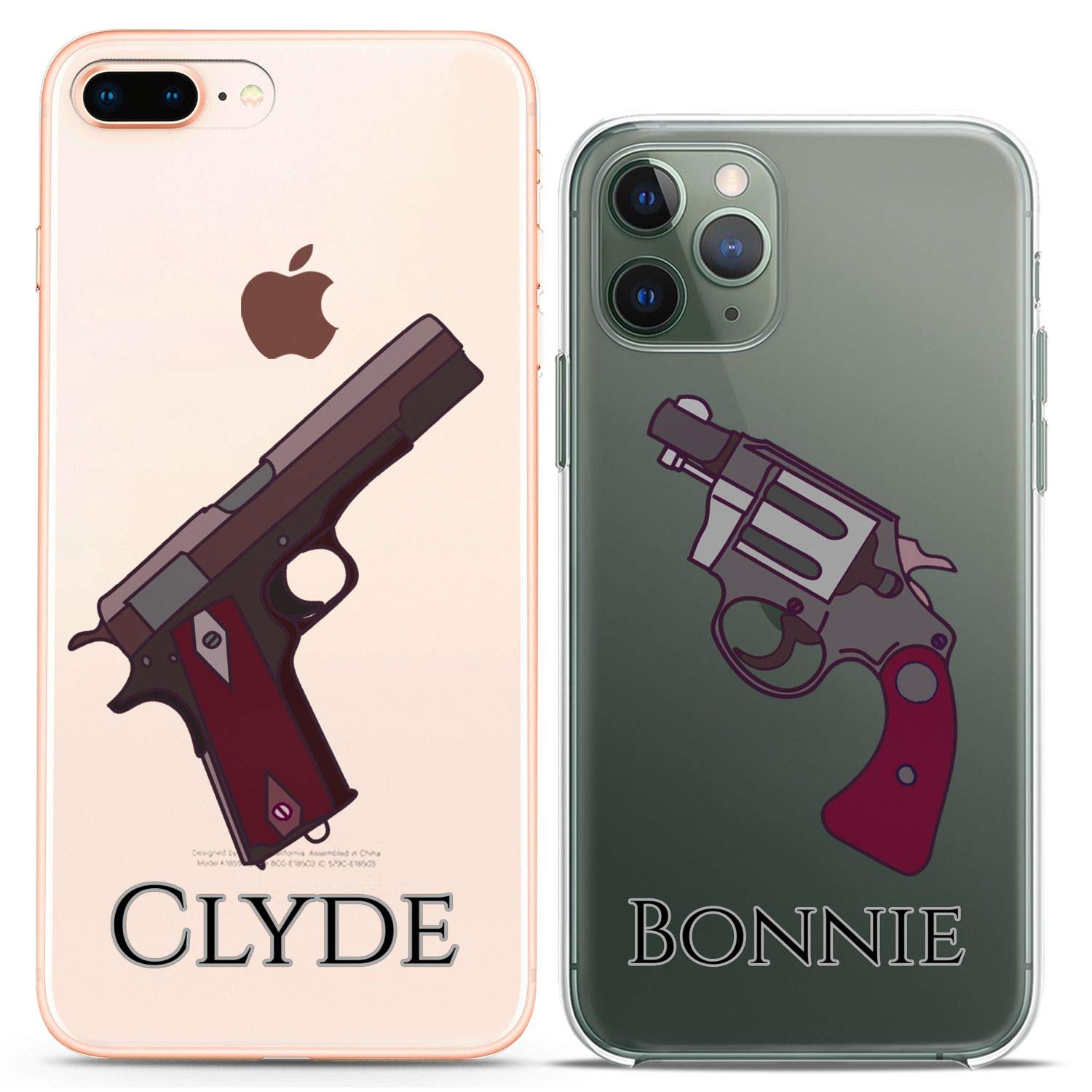 Matching Couple Phone Cases for iPhone 16/15/14/13/12/11 Pro Max/Mini/XS/X/8 Plus/7+/XR/SE - Bonnie & Clyde Criminal Design Slim Clear Flexible Cover - Perfect for Valentine's Gifts, Anniversary & Couple Matching Accessories