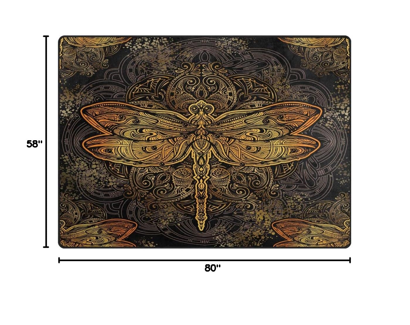 ALAZA Gold Dragonfly Mandala Floral Area Rug 7' x 5' - Bohemian Home Decor for Living Room, Bedroom, Dorm | Soft Non-Slip Floor Mat for Yoga, Meditation & Cozy Spaces