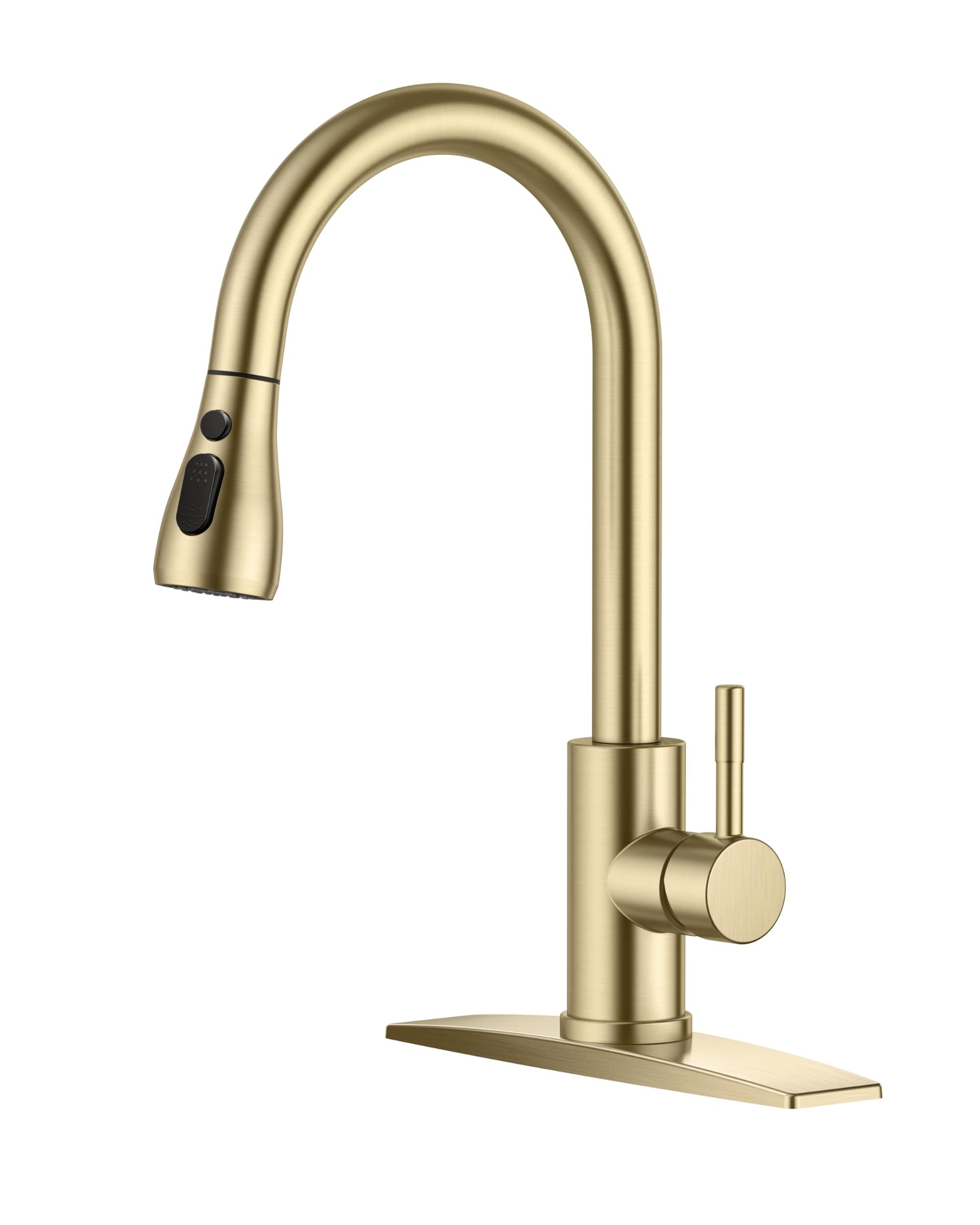 FORIOUS High Arc Single Handle Stainless Steel Kitchen Faucet with Pull Down Sprayer - 1 or 3 Hole Installation, Classic Design for Farmhouse, RV, Camper & Laundry Sink | Durable & Easy to Clean for Daily Cooking & Dishwashing