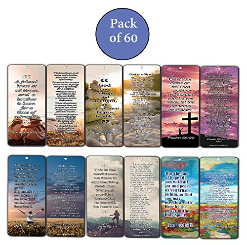 Inspirational Christian Bookmarks with Bible Verses - 6 Unique Designs (Pack of 60) - Scripture Prayer Cards for Bible Study, Gift & War Room Décor - Perfect for Church Groups, Bible Study & Personal Devotion