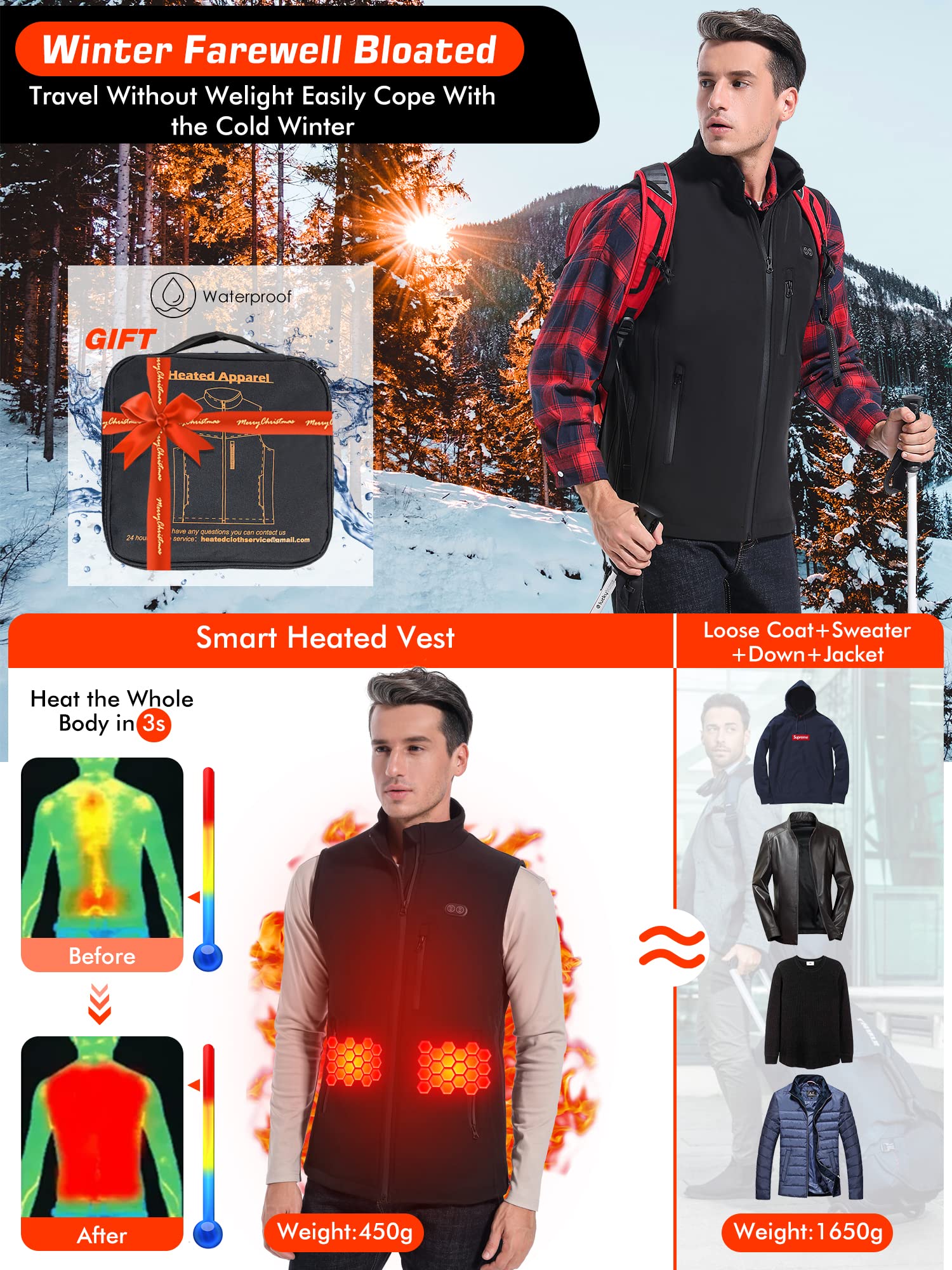 Men's Heated Vest with Rechargeable Battery Pack - Lightweight Electric Winter Jacket for Outdoor Activities, Hunting & Camping