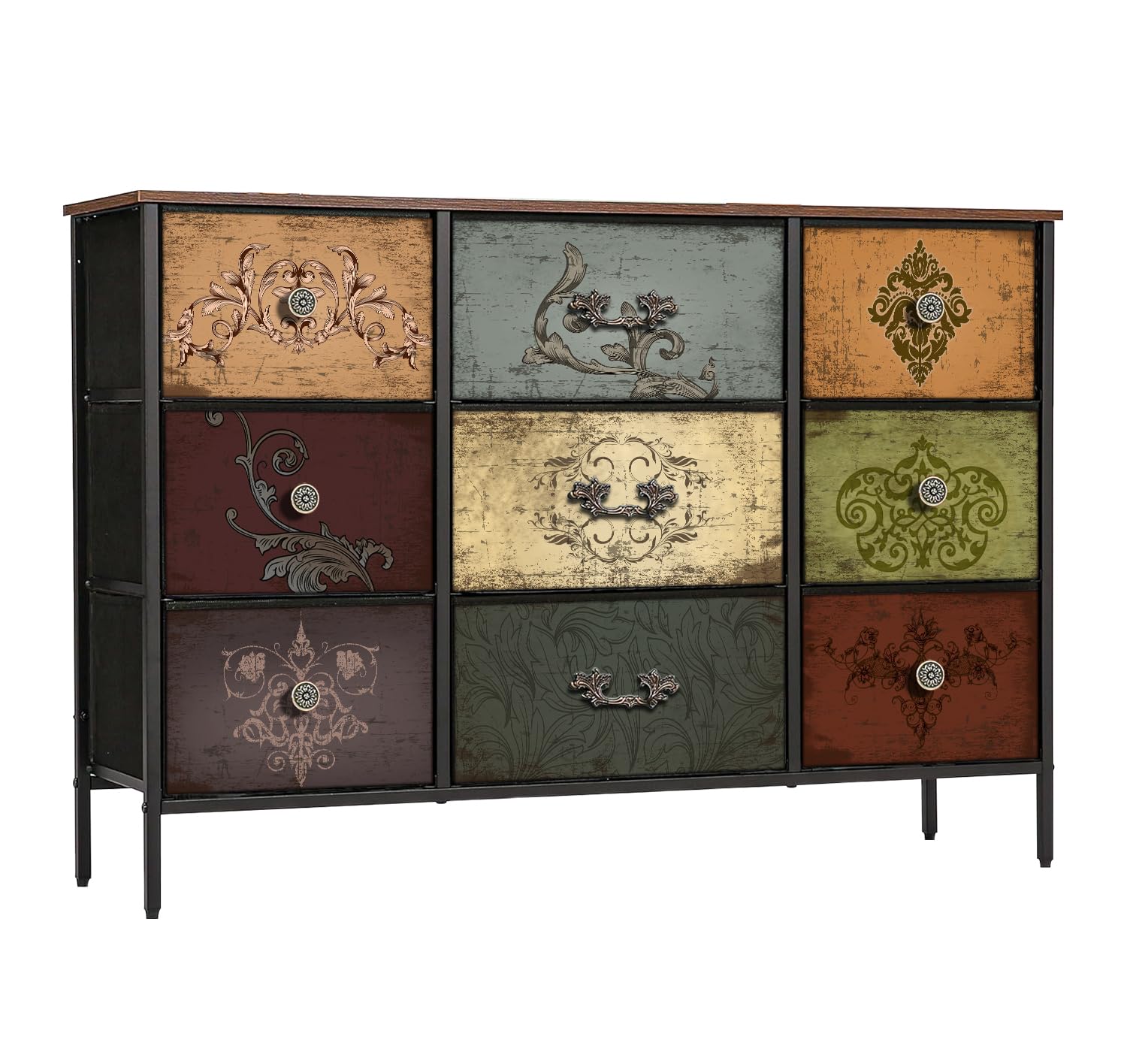 9-Drawer Fabric Dresser for Bedroom - Wide Storage Cabinet TV Stand with Deep Drawers - Colorful Chest Organizer for Closet, Nursery, Entryway & Hallway - Perfect for Home Organization & Space Saving