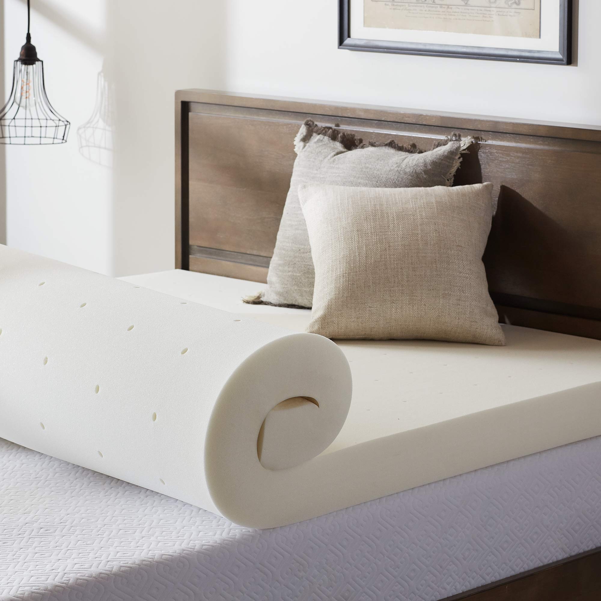 LUCID 4 Inch Ventilated Memory Foam Mattress Topper for Queen Size Bed - Cooling Gel Infused, Pressure Relief & Comfort Support - 3 Year Warranty - Ivory - Perfect for Hot Sleepers & Back Pain Relief