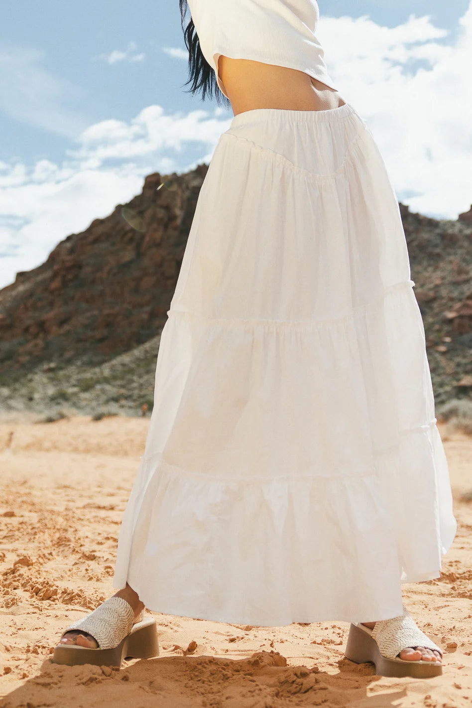 Layana White Tiered Skirt for Women | Flowy Summer Skirt | Perfect for Beach, Vacation & Casual Outfits